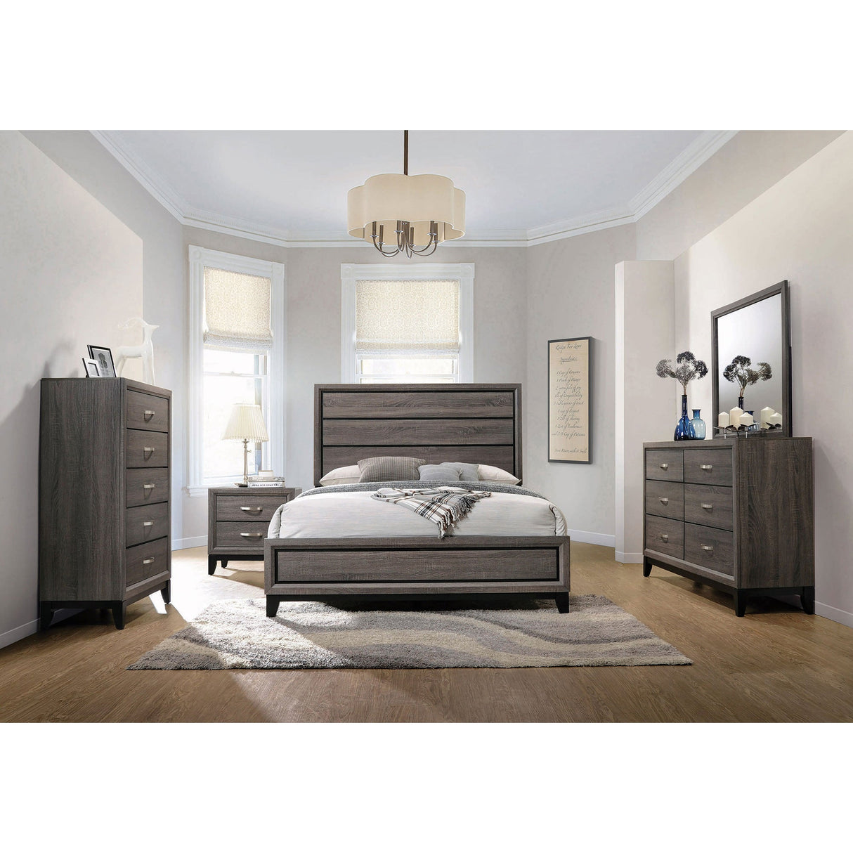 Carina Grey Oak and Black 5-piece Eastern King Panel Bedroom Set - sold by Home Elegance USA