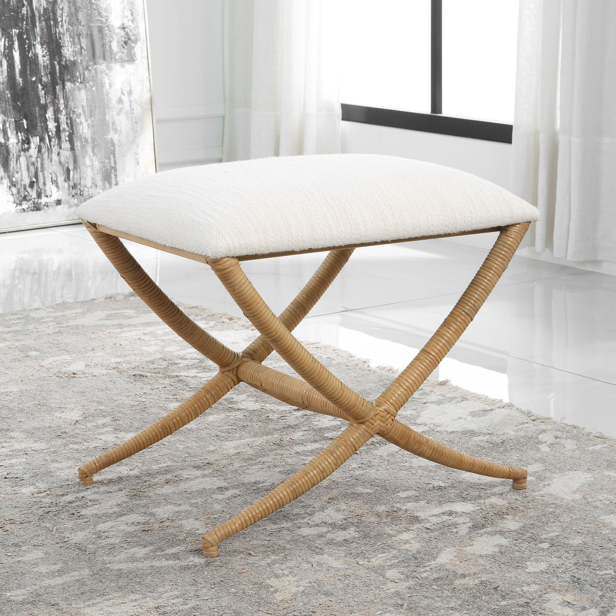 Expedition White Fabric Small Bench by Uttermost - View 2
