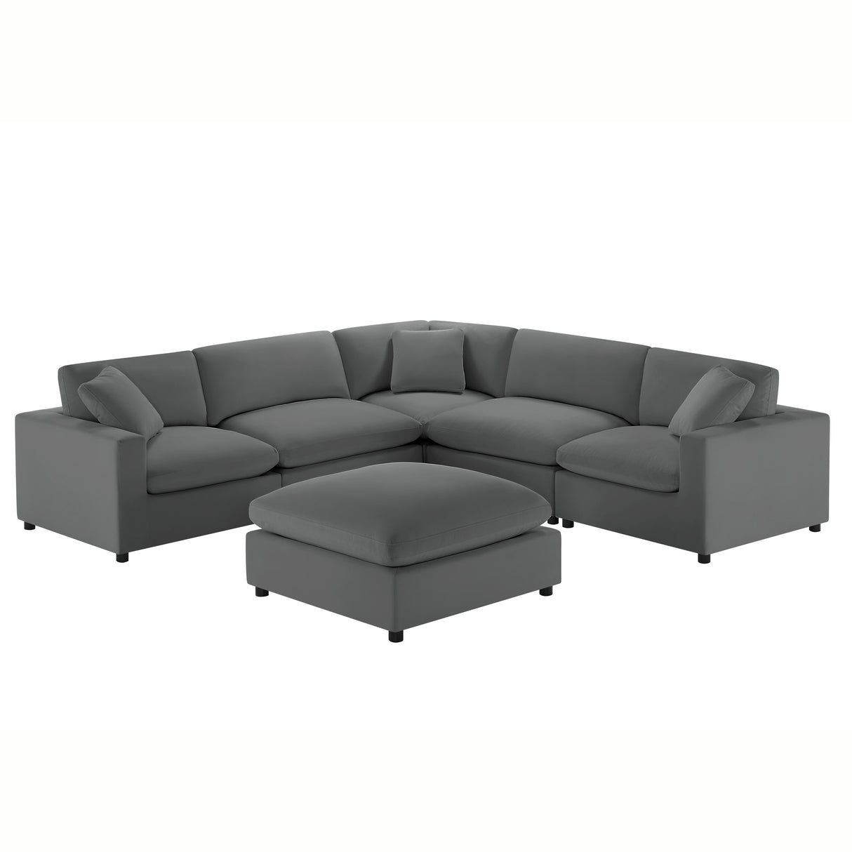 Caylie Modular 6-Piece Sectional in Charcoal with Solid Wood Legs