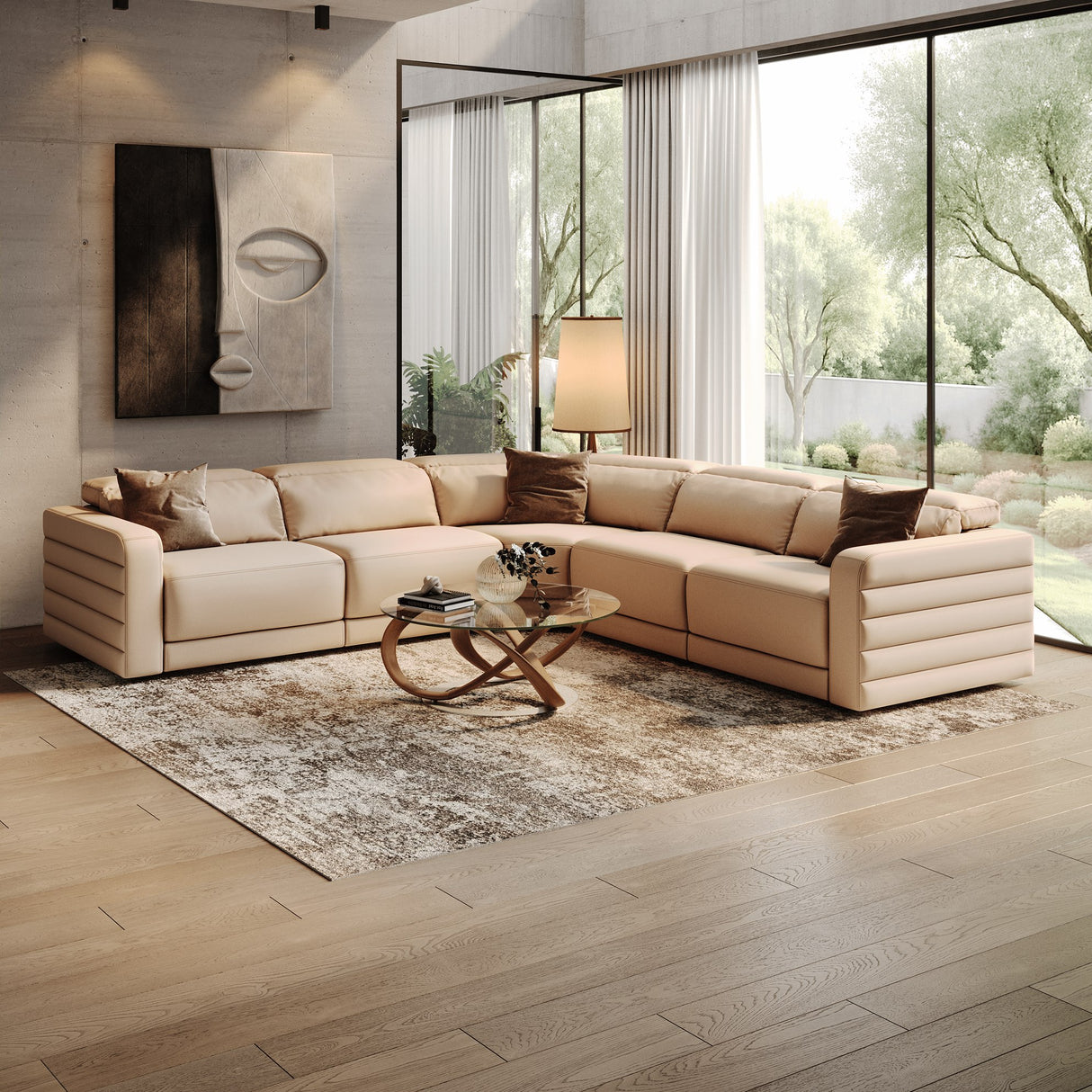 Bianca - Modern Brown Leather Sectional Sofa w/ 3 Recliners - View Image 1