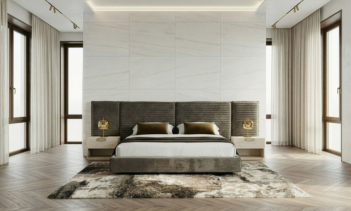 Eastern King Breslow - Modern Dark Taupe Velvet Bed