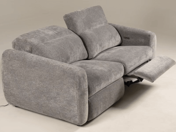 Brevig - Modern Grey Fabric Sofa w/ 2 Recliners - View Image 1