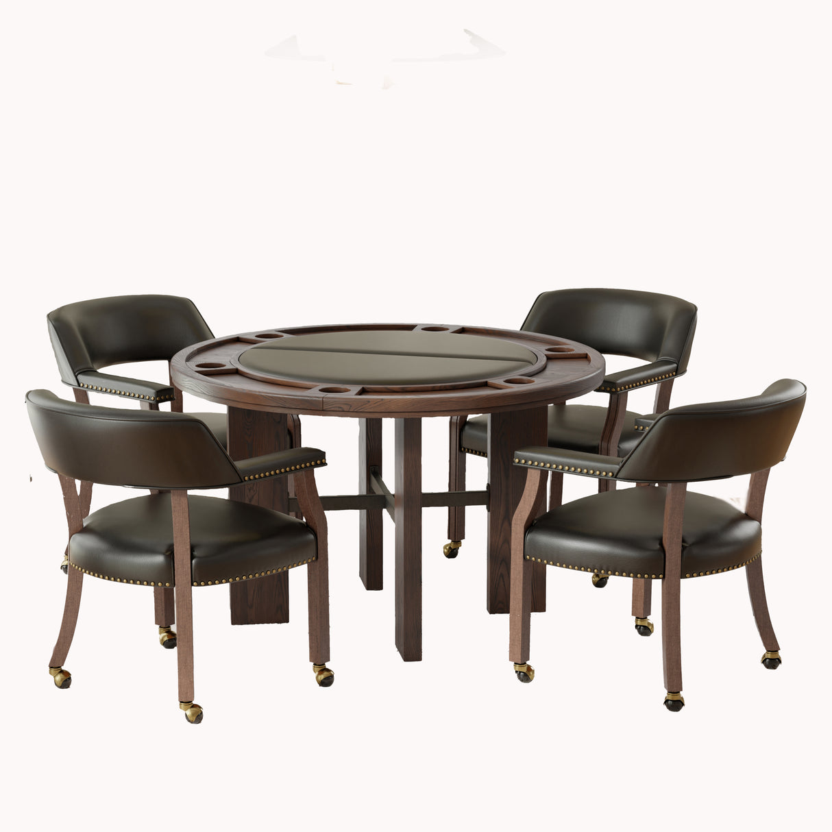 Gorman Dining and Game 5-Piece Set in Walnut Finish with Black Faux Leather Chairs
