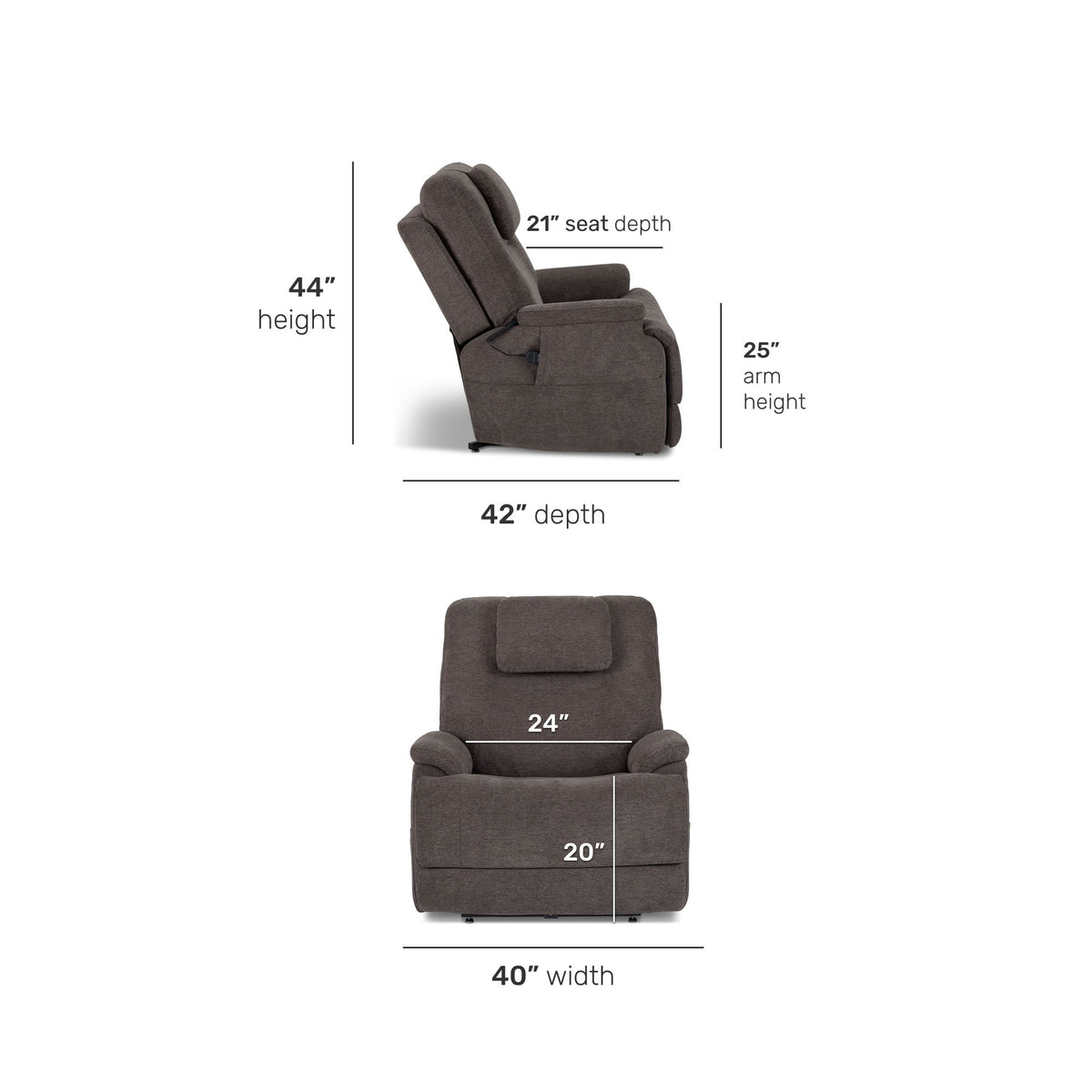 Zecliner Model 2+ Power Lift Recliner With Power Headrest, Lumbar, Heat & Massage - Umber Gray | Flexsteel