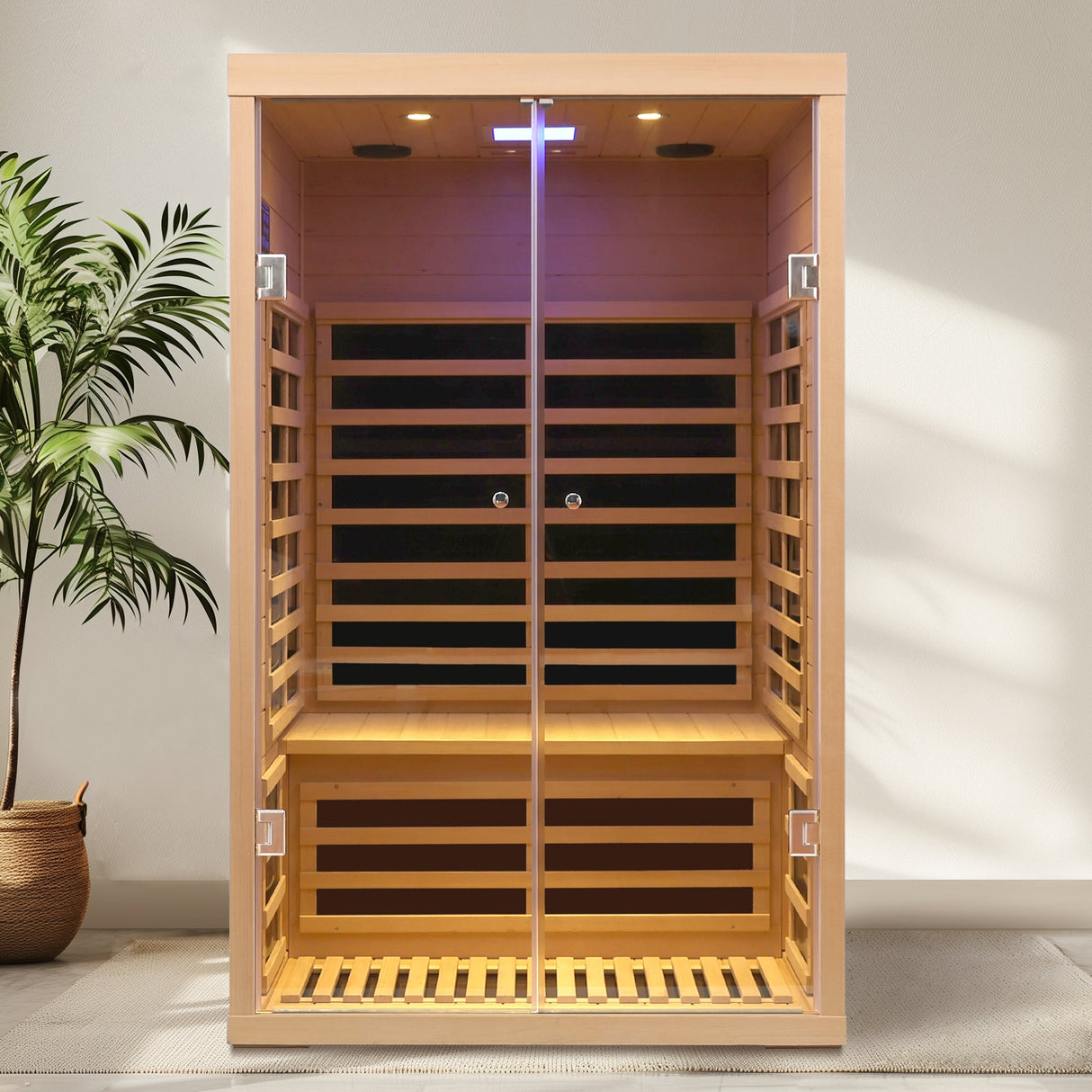 Luxury Two-Person Hemlock Far Infrared Sauna with Double Glass Doors - sold by Home Elegance USA