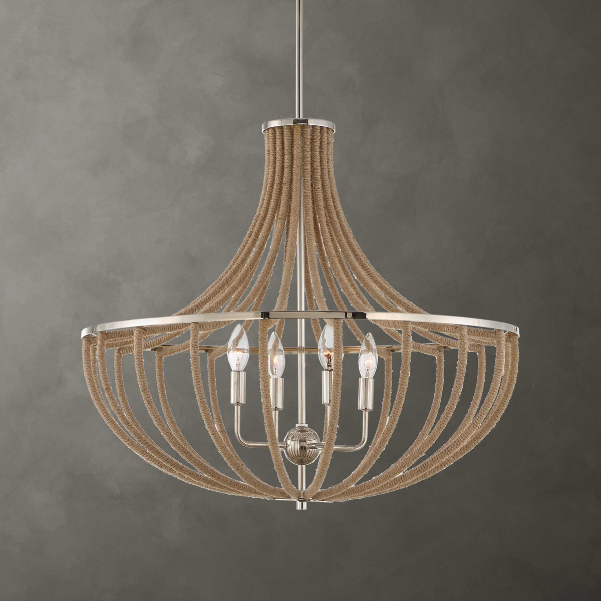 Lovelock 4 Light Rope Empire Chandelier - Light Brown by Uttermost - View 2