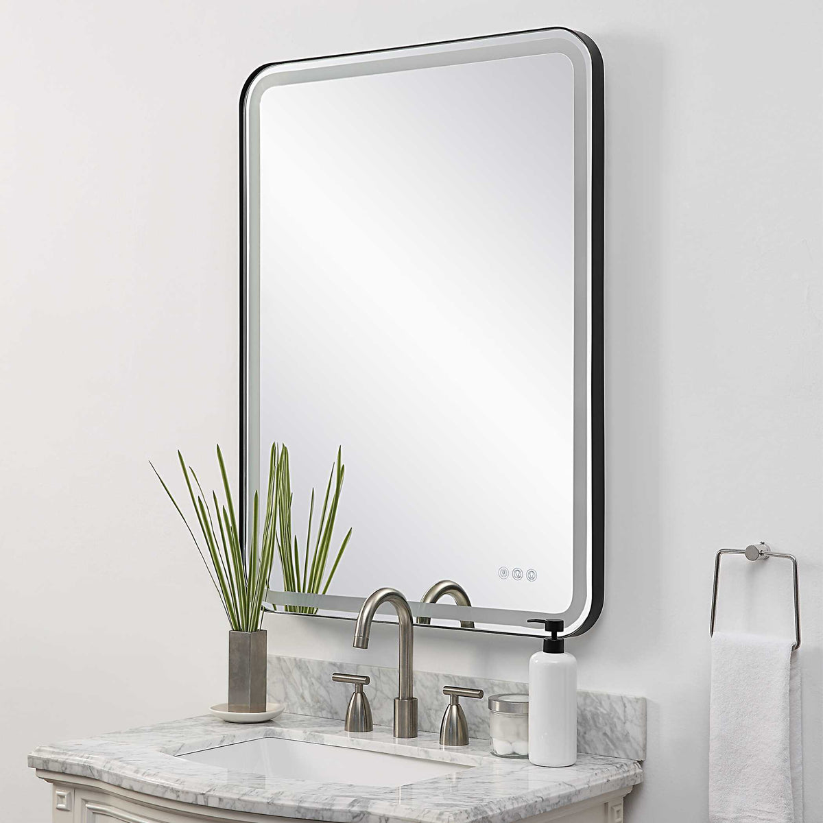 Crofton Lighted Large Mirror - Black by Uttermost - View 8