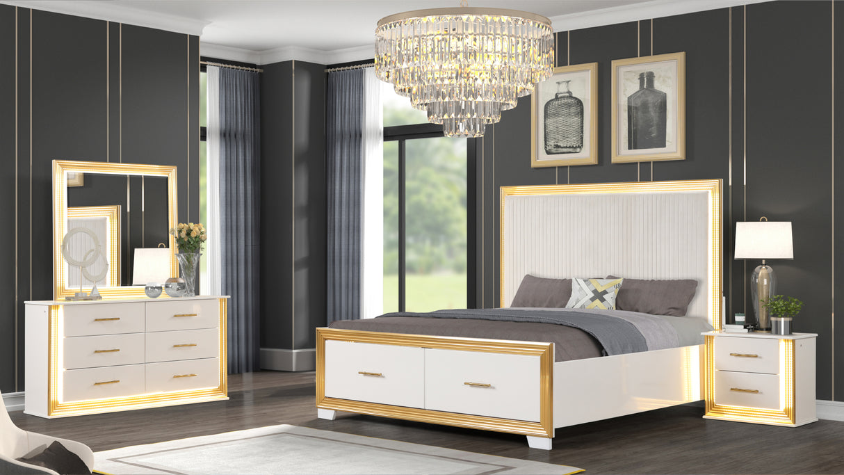 OBSESSION Contemporary Style 4PC Queen Bedroom Set Made with Wood & Gold Finish(CA INVENTORY)