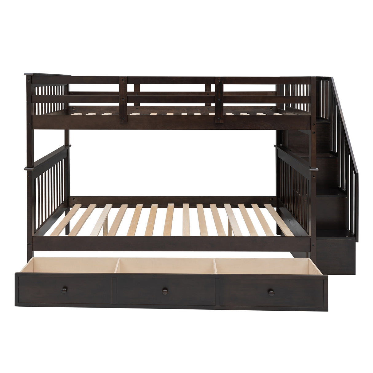 Stairway Full-Over-Full Bunk Bed with Drawer, Storage and Guard Rail for Bedroom, Espresso (OLD SKU: LT100310AAP) - sold by Home Elegance USA