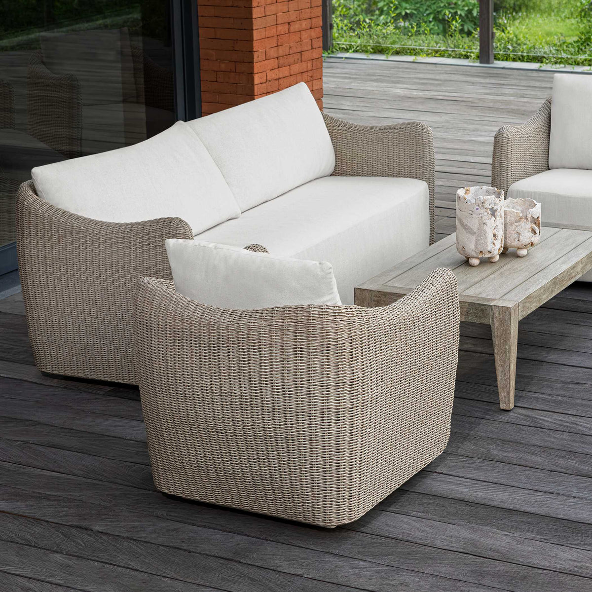 Sunset Outdoor Swivel Lounge Chair Oatmeal / Oyster White - Light Brown / White by Uttermost - View 8