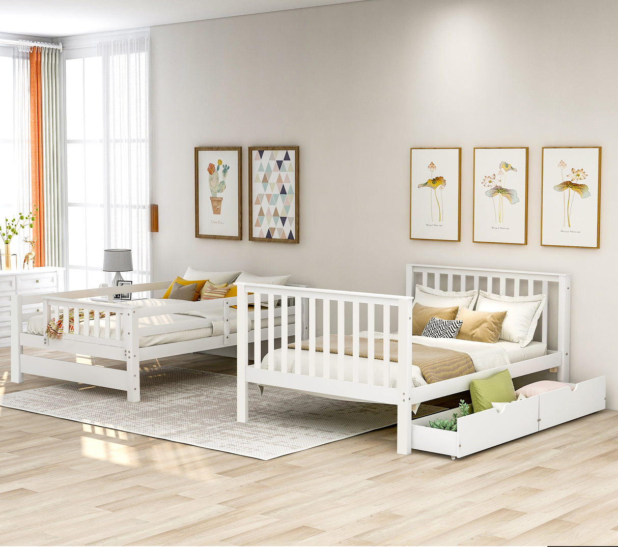Full Over Full Bunk Bed with Shelves and 6 Storage Drawers, White(Old SKU:LT000046AAK) - sold by Home Elegance USA