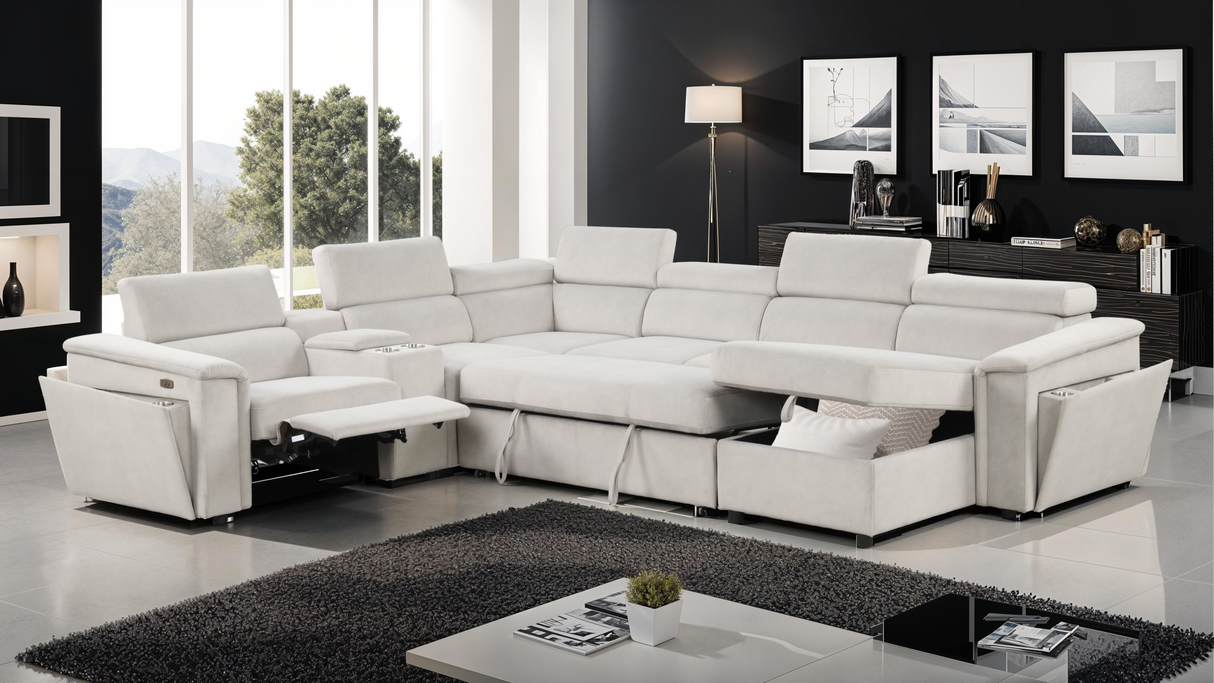 Harvey Modern Style power recliner Sleeper Sectional sofa made with wood in Beige (CA Warehouse inventory) - sold by Home Elegance USA