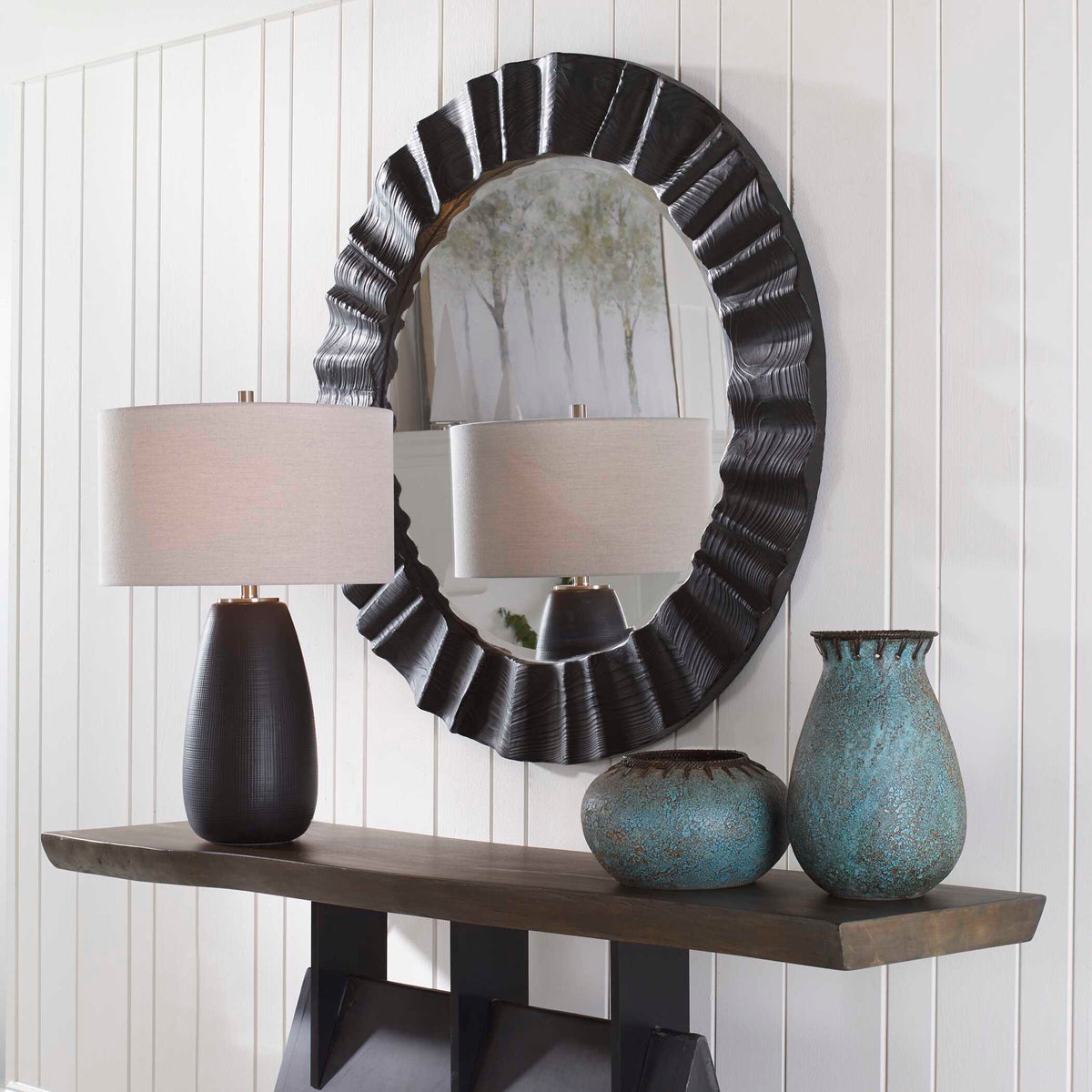 Caribou Round Mirror - Black by Uttermost - View 2