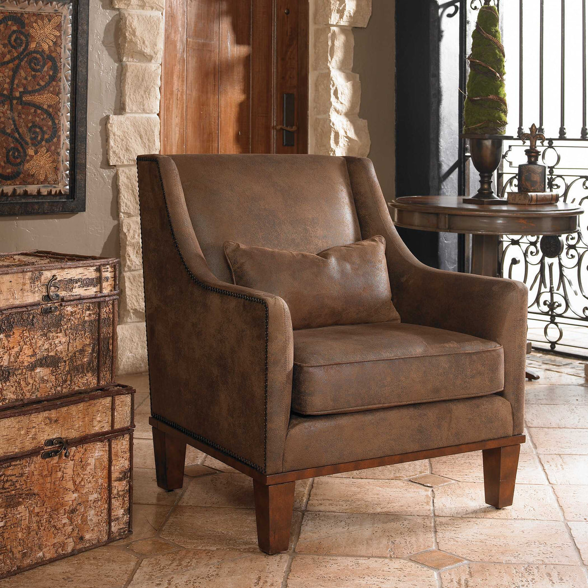 Clay Leather Armchair - Dark Brown by Uttermost - View 6