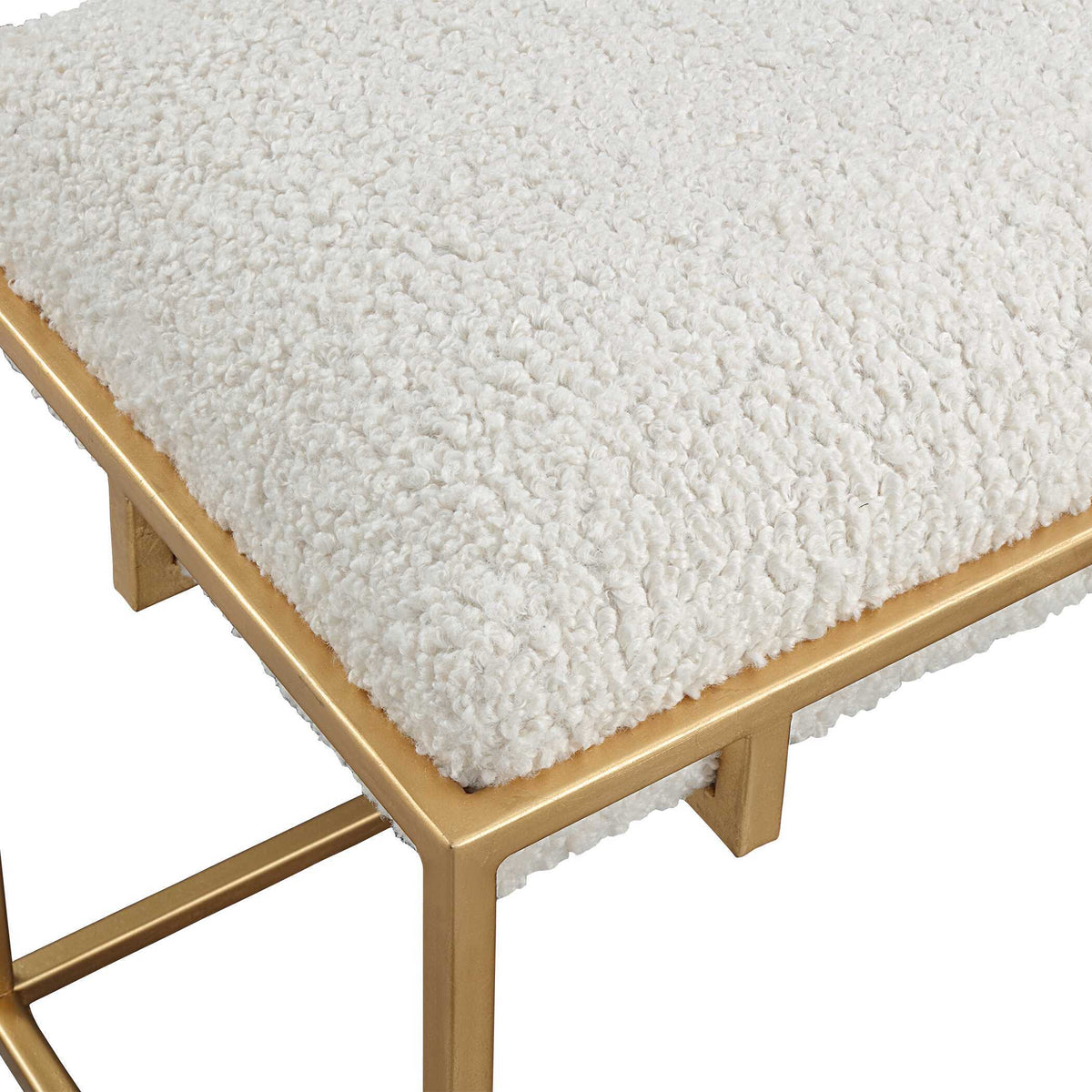 Paradox Small Shearling Bench Gold & White - White / Gold by Uttermost - View 6