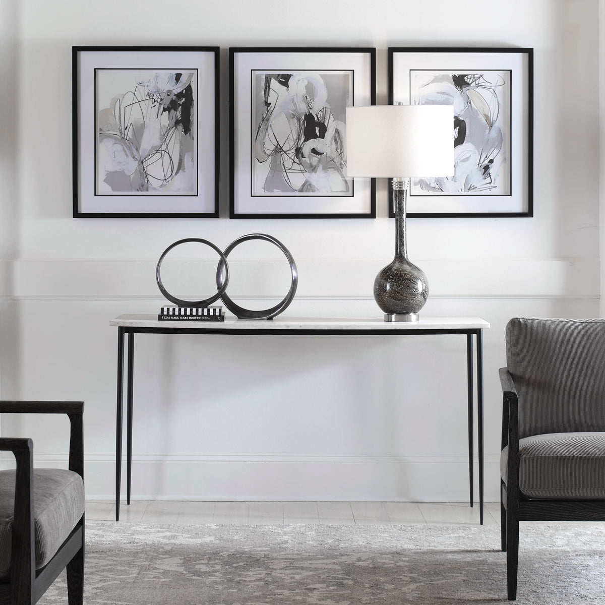 Nightfall Marble Console Table - White / Black by Uttermost - View 2