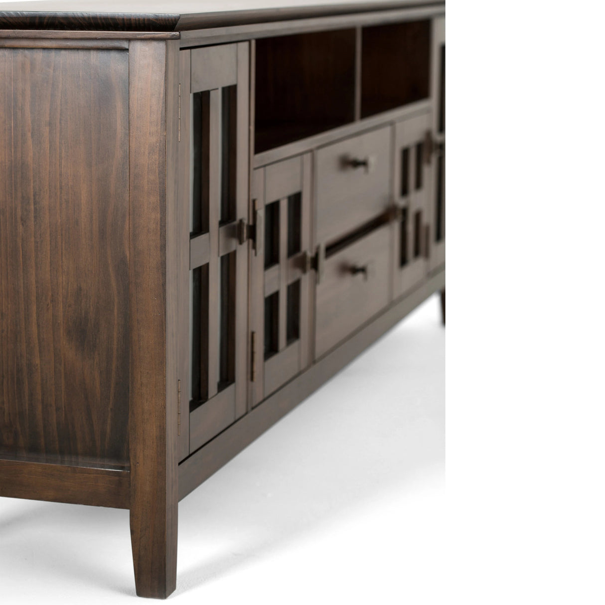 Artisan 72 inch Wide Solid Wood TV Stand in Natural Aged Brown For TVs up to 80 inches - sold by Home Elegance USA