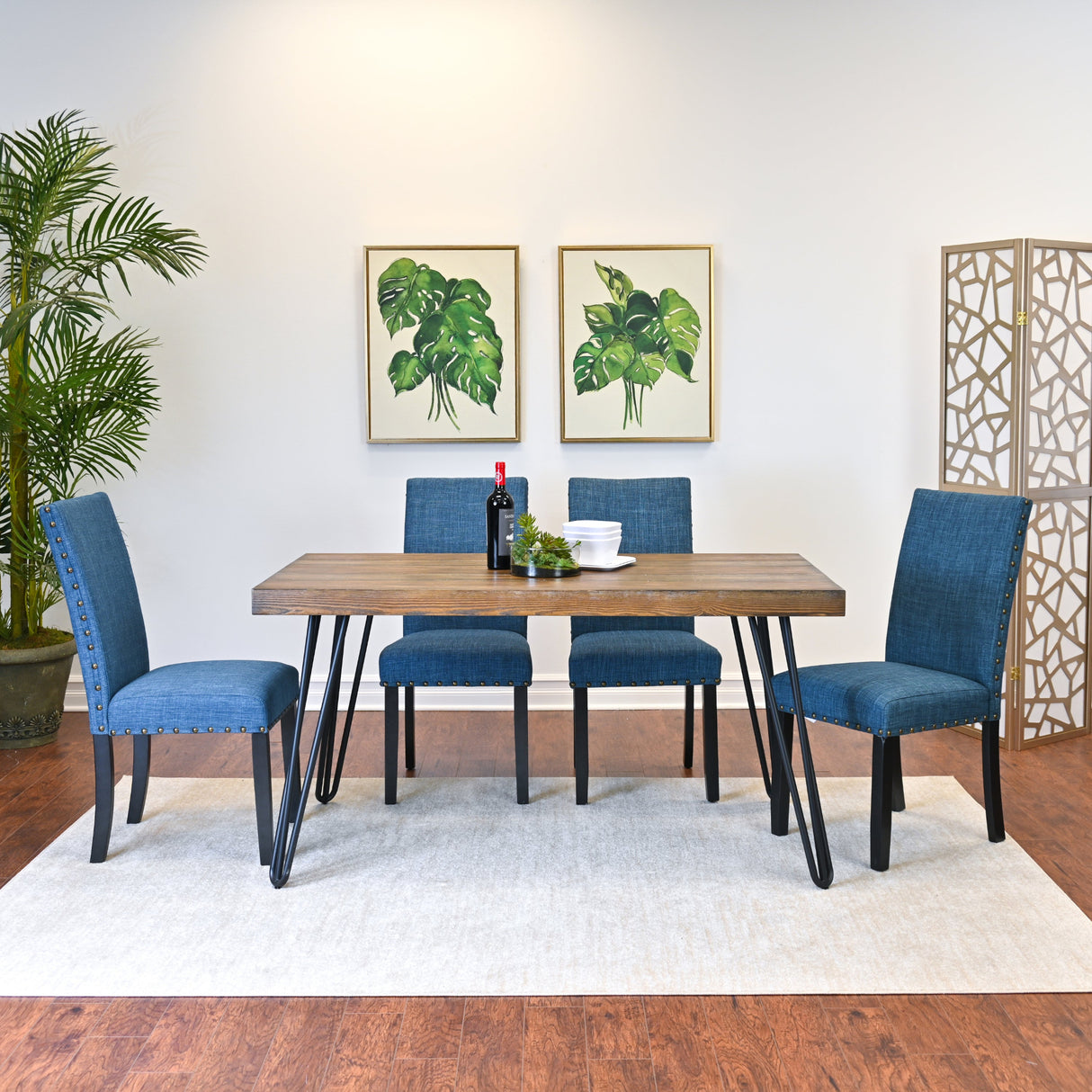Amisos 5-Piece Dining Set, Hairpin Dining Table with 4 Chairs, 3 Color Options - sold by Home Elegance USA