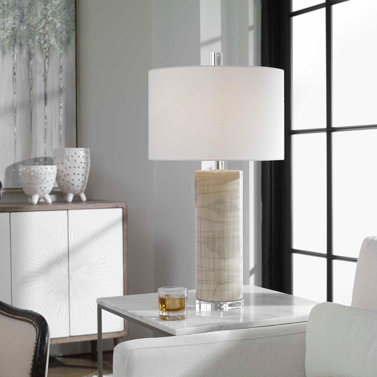 Zesiro Modern Table Lamp - Silver / White by Uttermost - View 2