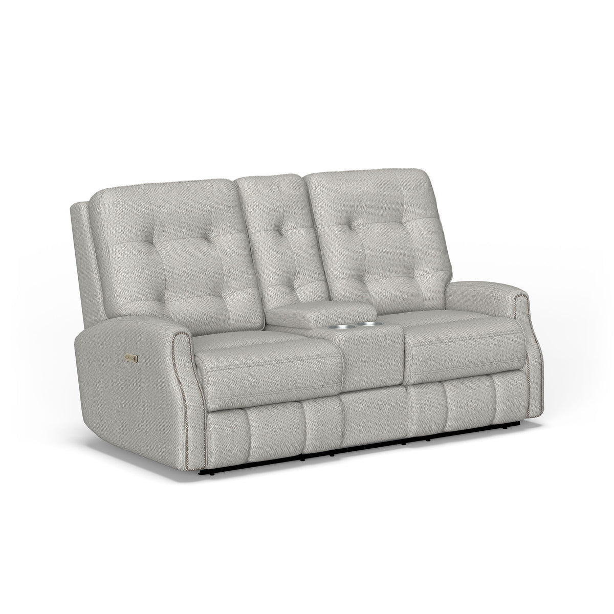 Devon Transitional Fabric Power Reclining Loveseat With Console, Power Headrests & Nailhead Trim | Flexsteel