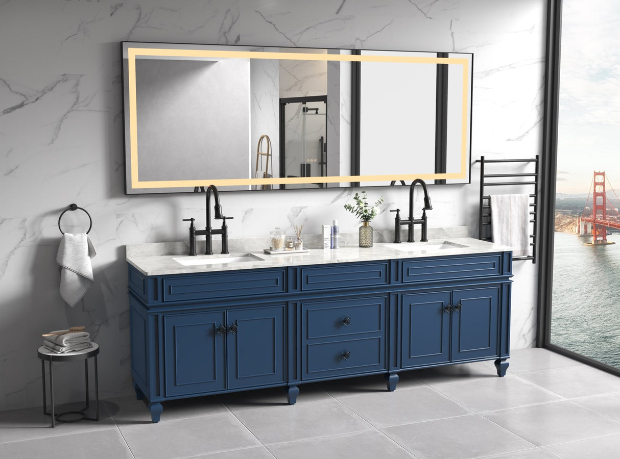 96in. W x36 in. H Framed LED Single Bathroom Vanity Mirror in Polished Crystal Bathroom Vanity LED Mirror with 3 Color Lights Mirror for Bathroom Wall | Home Elegance USA