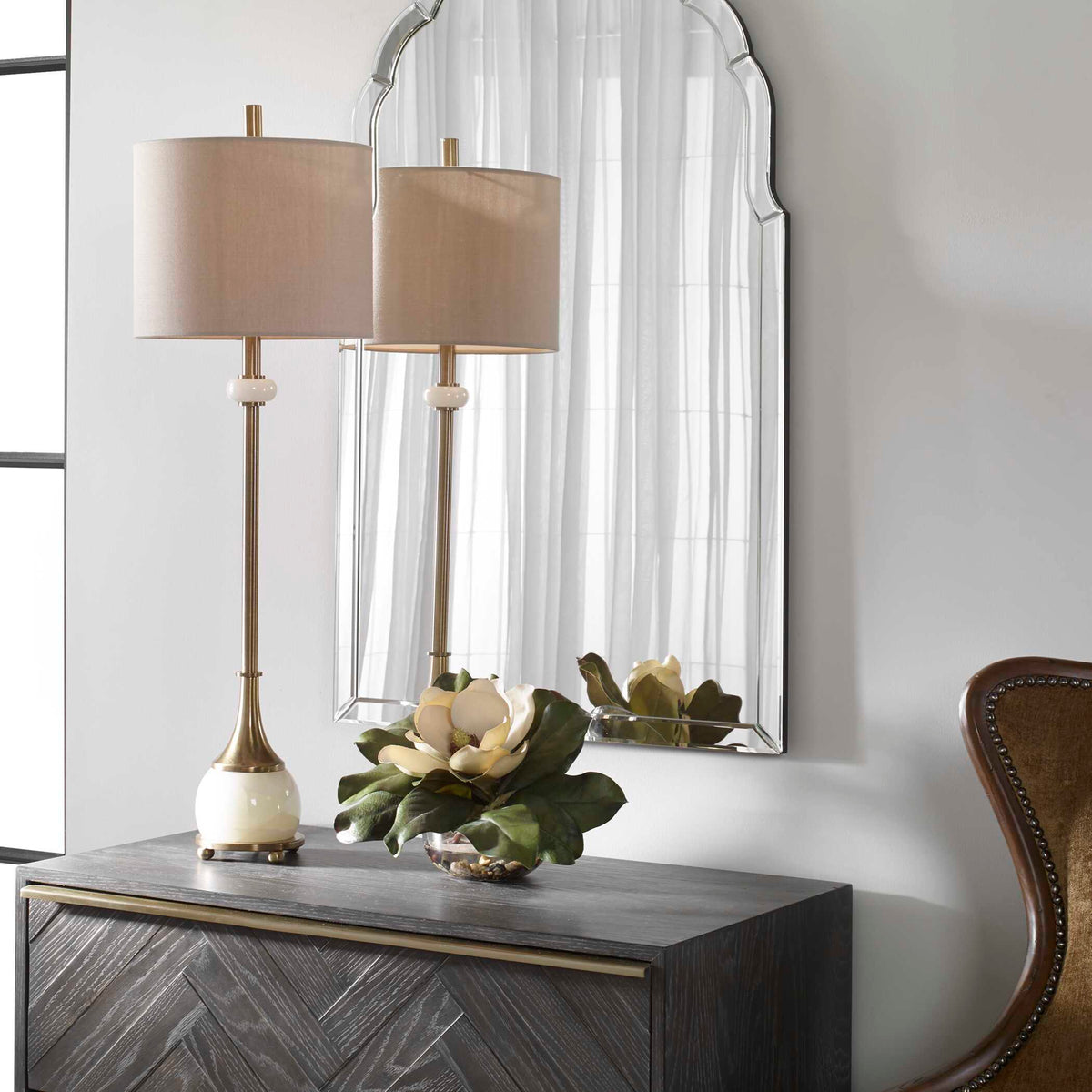 Natania Plated Buffet Lamp Brass - Yellow / Beige by Uttermost - View 2