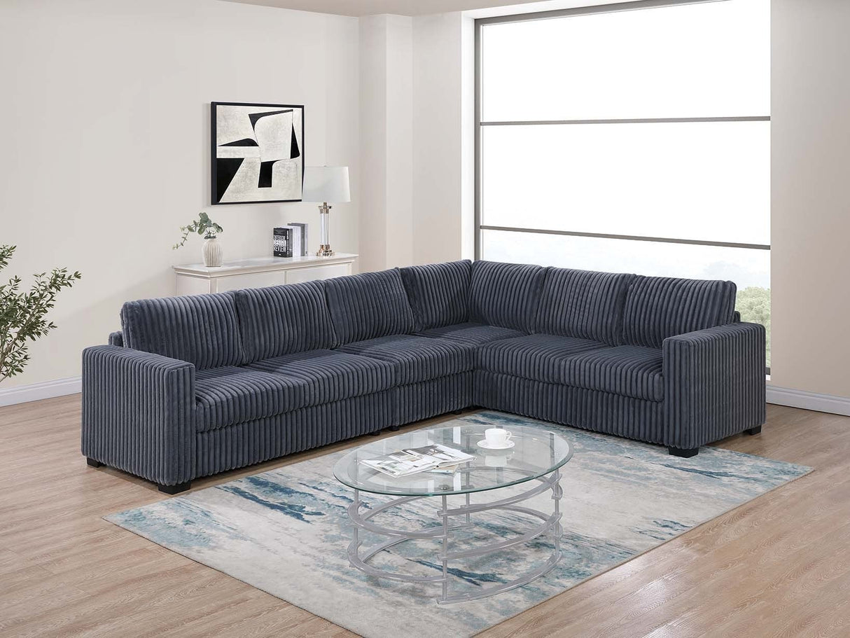 Elegant 4-Pc Sectional Set Dark Gray One Arm Loveseat Corner Wedge Armless Chair Corduroy Upholstered L-Shaped Plush Couch - sold by Home Elegance USA