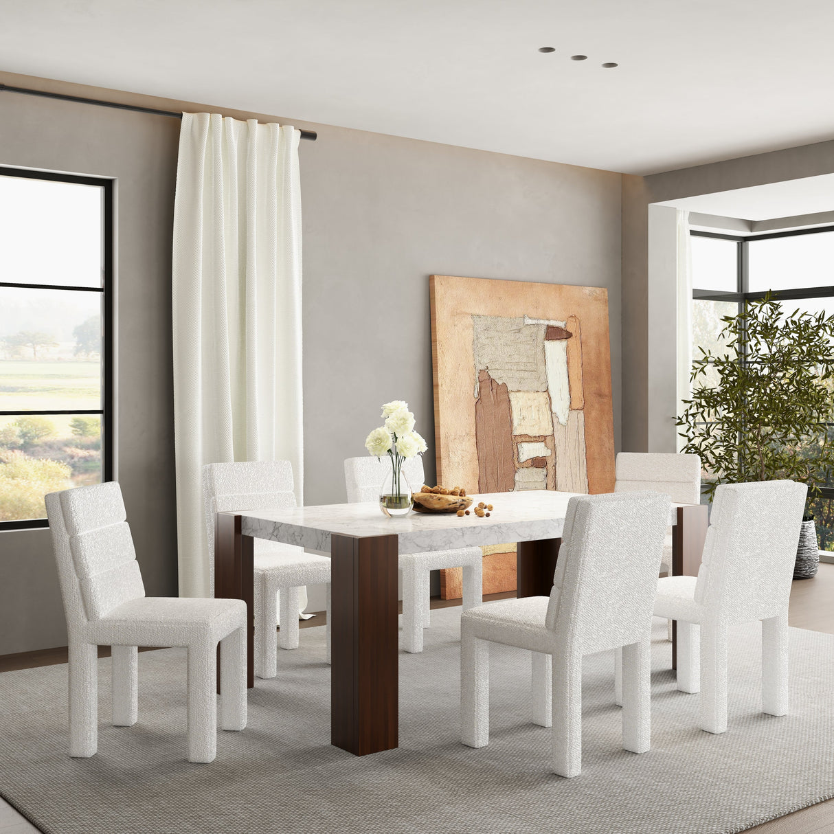 Hettie Dining Table W/Engineered Stone Top 7Pcs Dining Room Set - sold by Home Elegance USA