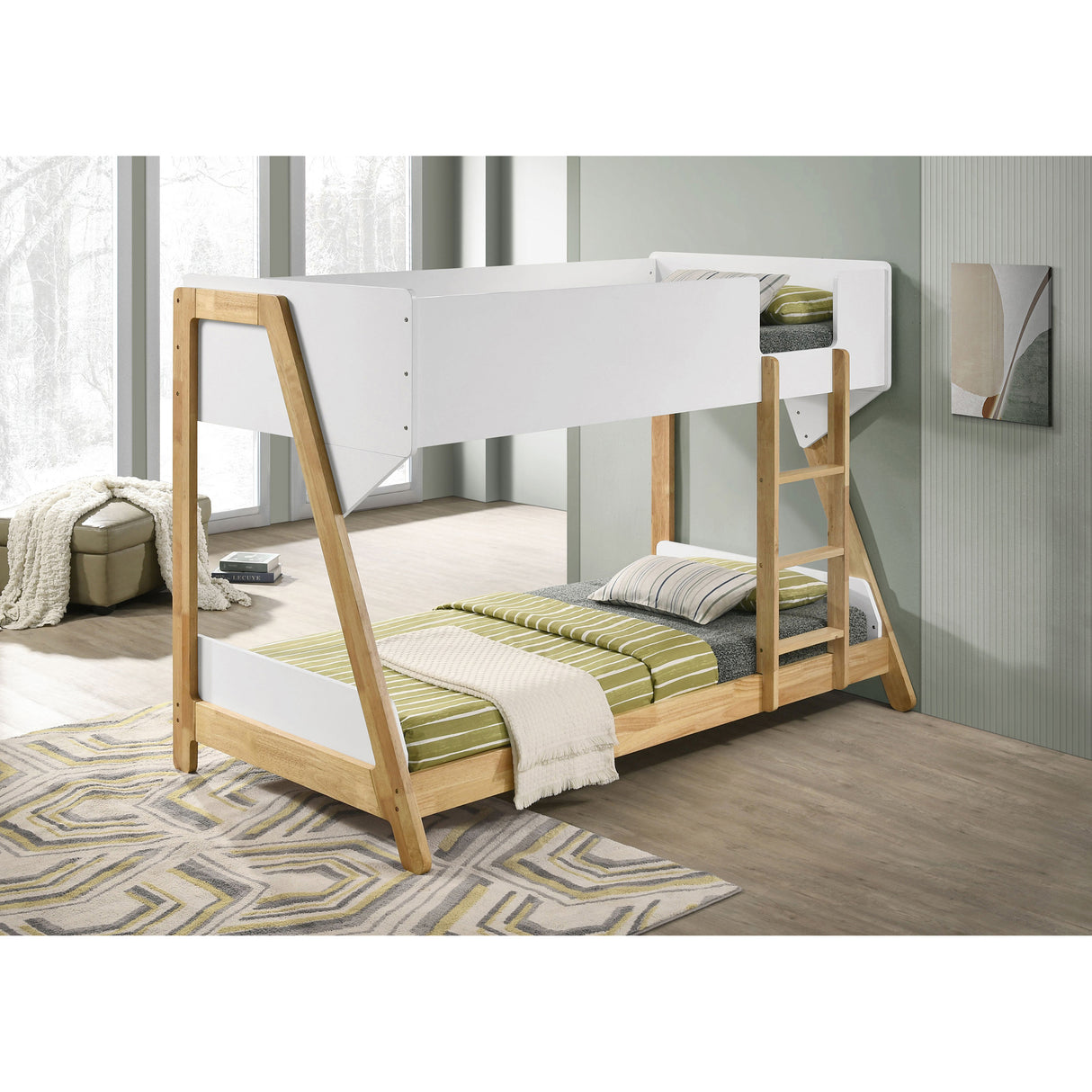 Fjord White and Natural Wood Twin Over Twin Bunk Bed
