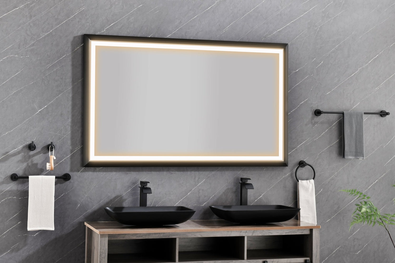 84in. W x 48in. H Oversized Rectangular Black Framed LED Mirror Anti - Fog Dimmable Wall Mount Bathroom Vanity Mirror HD Wall Mirror Kit For Gym And Dance Studio 48X 84Inches With Safety Ba | Home Elegance USA