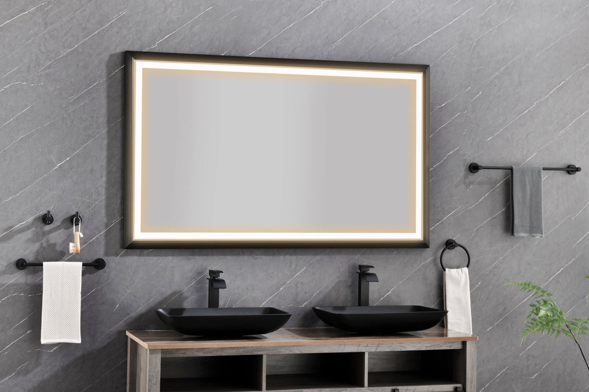 72in. W x 36in. H Oversized Rectangular Black Framed LED Mirror Anti - Fog Dimmable Wall Mount Bathroom Vanity Mirror HD Wall Mirror Kit For Gym And Dance Studio 36X 72Inches With Safety Ba | Home Elegance USA