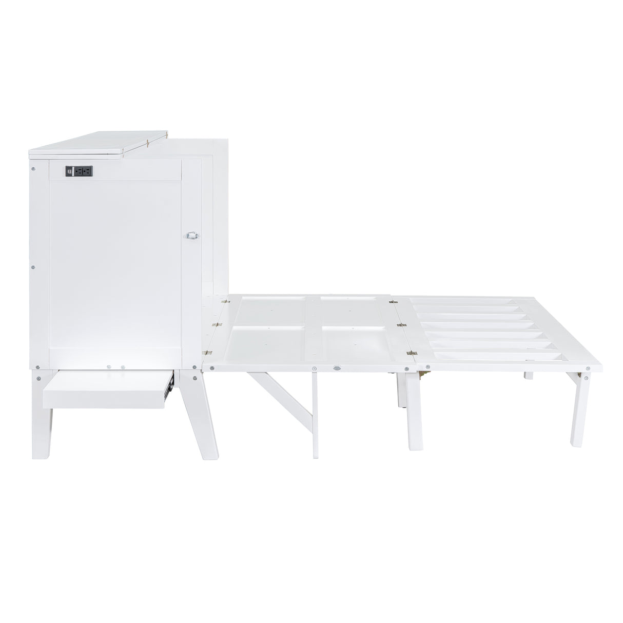 Queen Size Murphy Bed with USB Port and removable Shelves on Each Side,White - Home Elegance USA