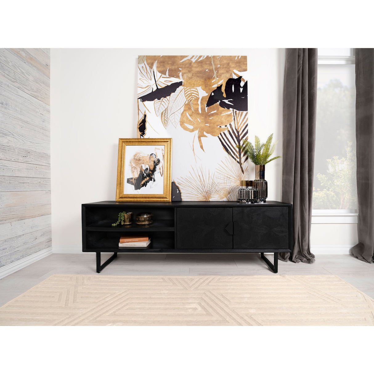 Manaya Charcoal Black 2-Door TV Stand - sold by Home Elegance USA