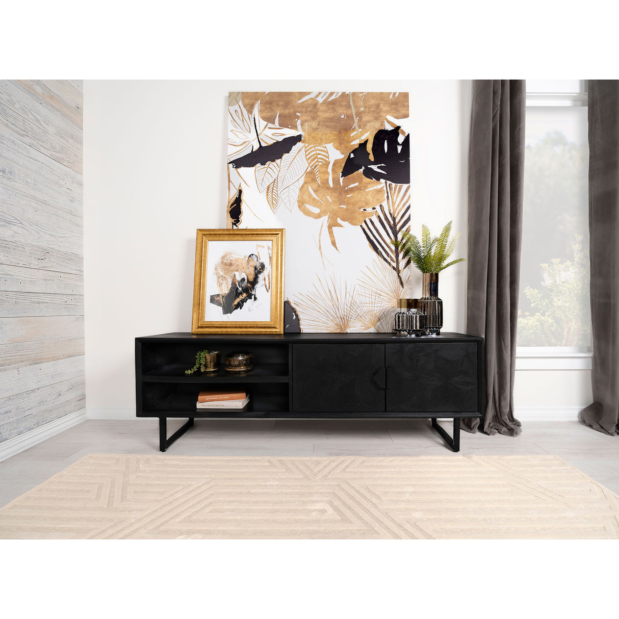 Mueble para TV de 2 puertas Manaya en color negro carbón