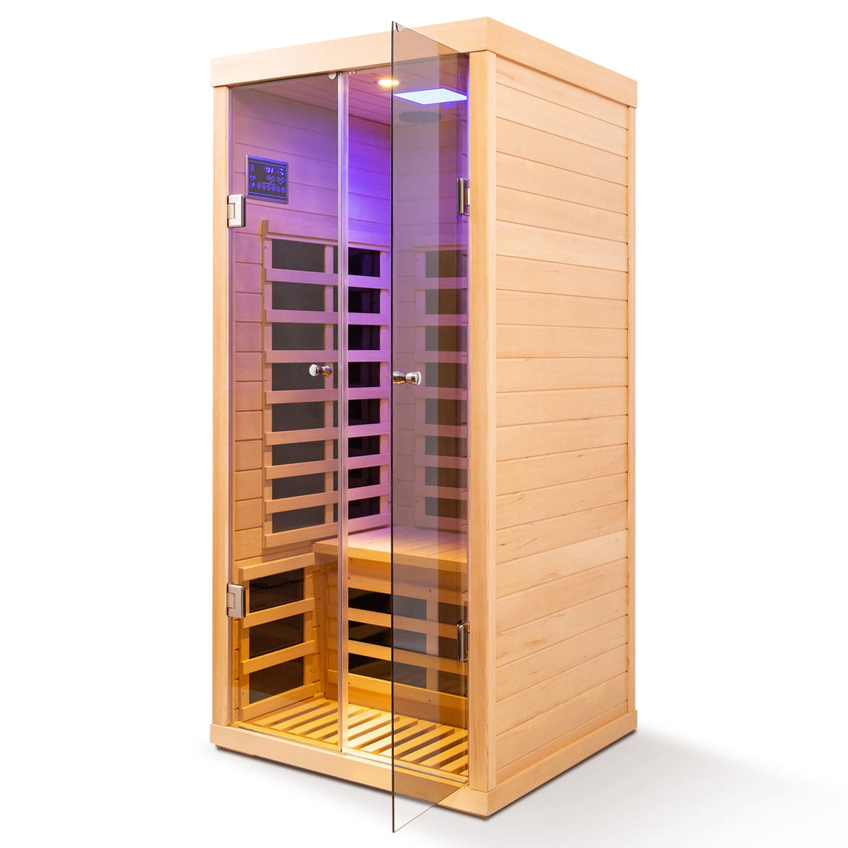 Luxury One-Person Hemlock Low-EMF Far Infrared Sauna with Double Glass Doors - sold by Home Elegance USA