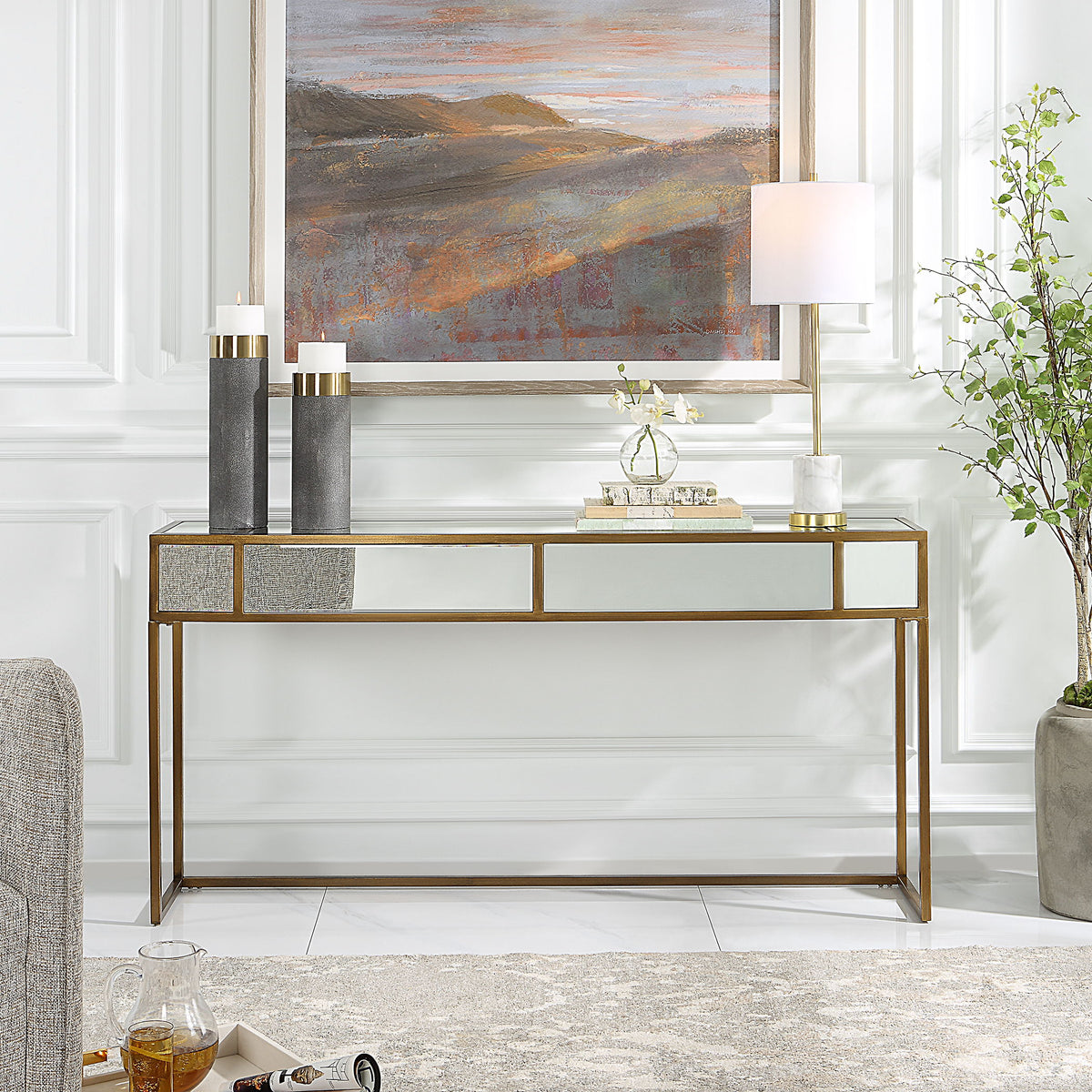 Reflect Mirrored Console Table - White / Yellow by Uttermost - View 2