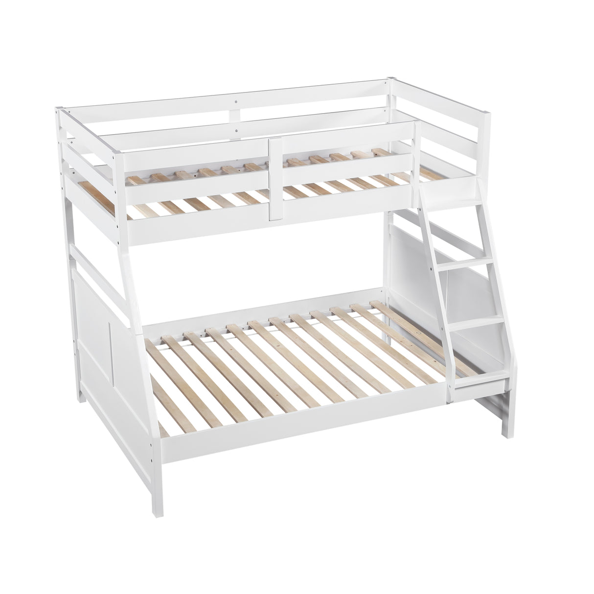 Bunk Bed Twin Over Full White Finish Sturdy Wood Frame Guard Rails Youth Bedroom Furniture 1pc - sold by Home Elegance USA