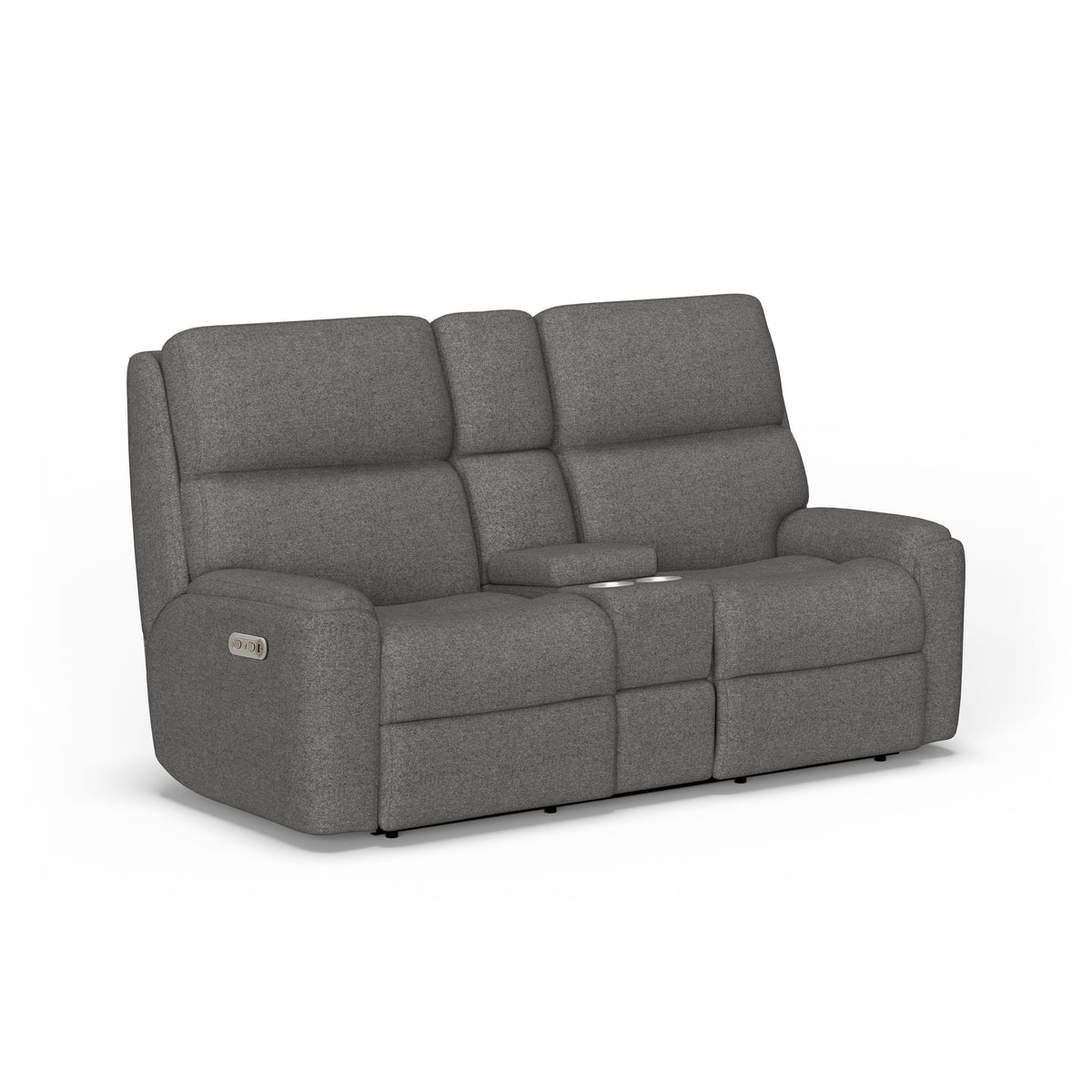 Rio Transitional Fabric Power Reclining Loveseat With Console & Power Headrests | Flexsteel
