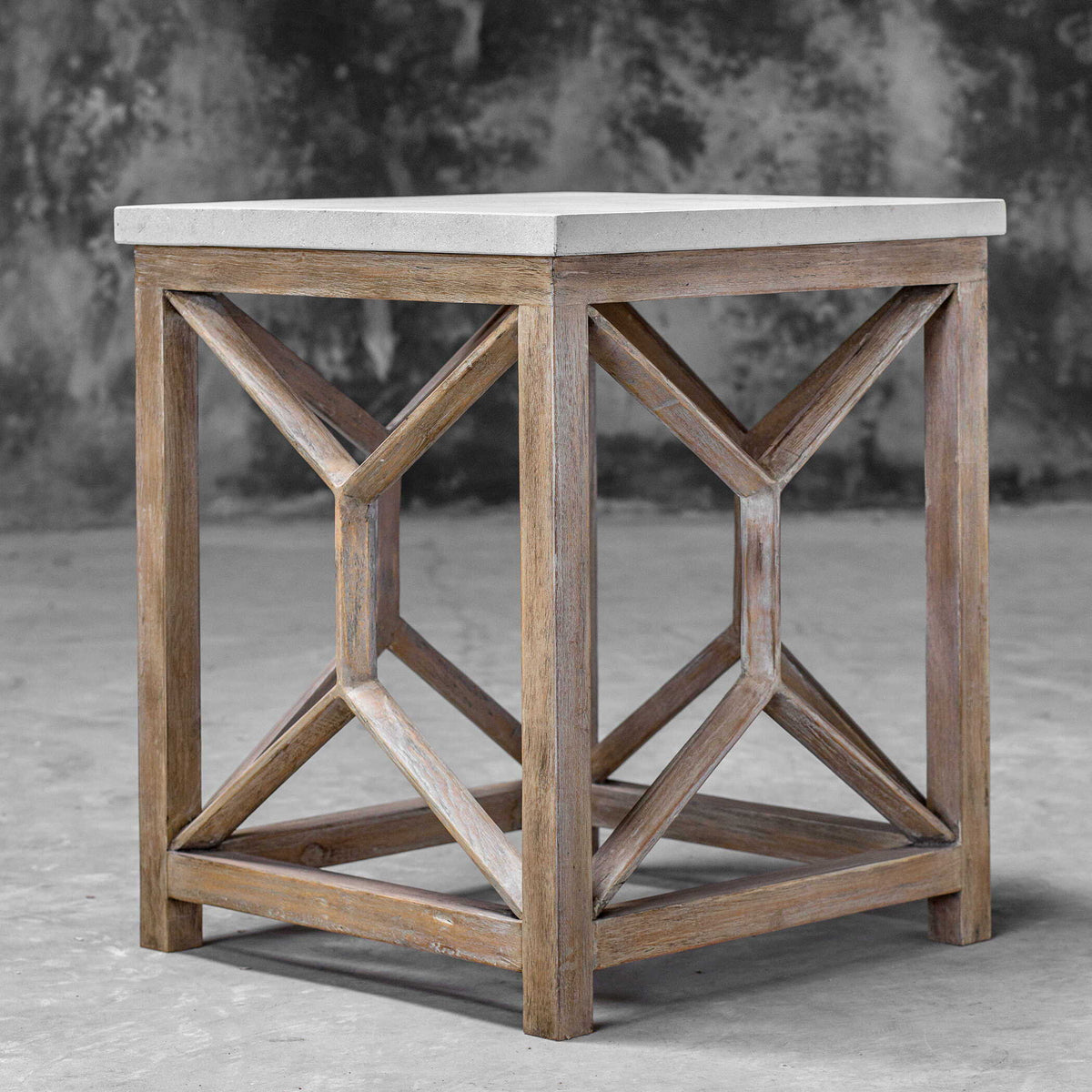 Catali Stone End Table White & Light Brown - White / Light Brown by Uttermost - View 6