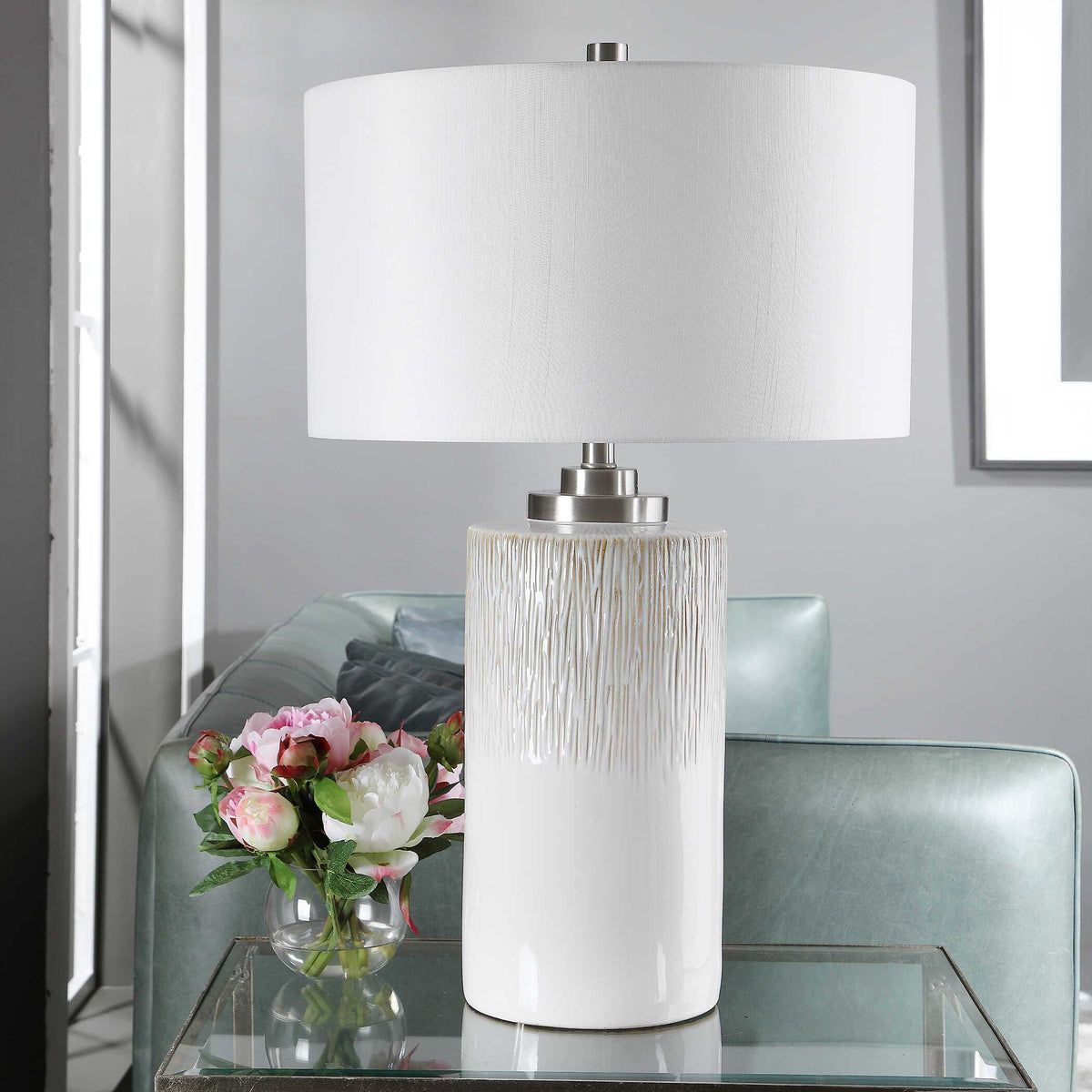 Georgios Cylinder Table Lamp - White by Uttermost - View 4