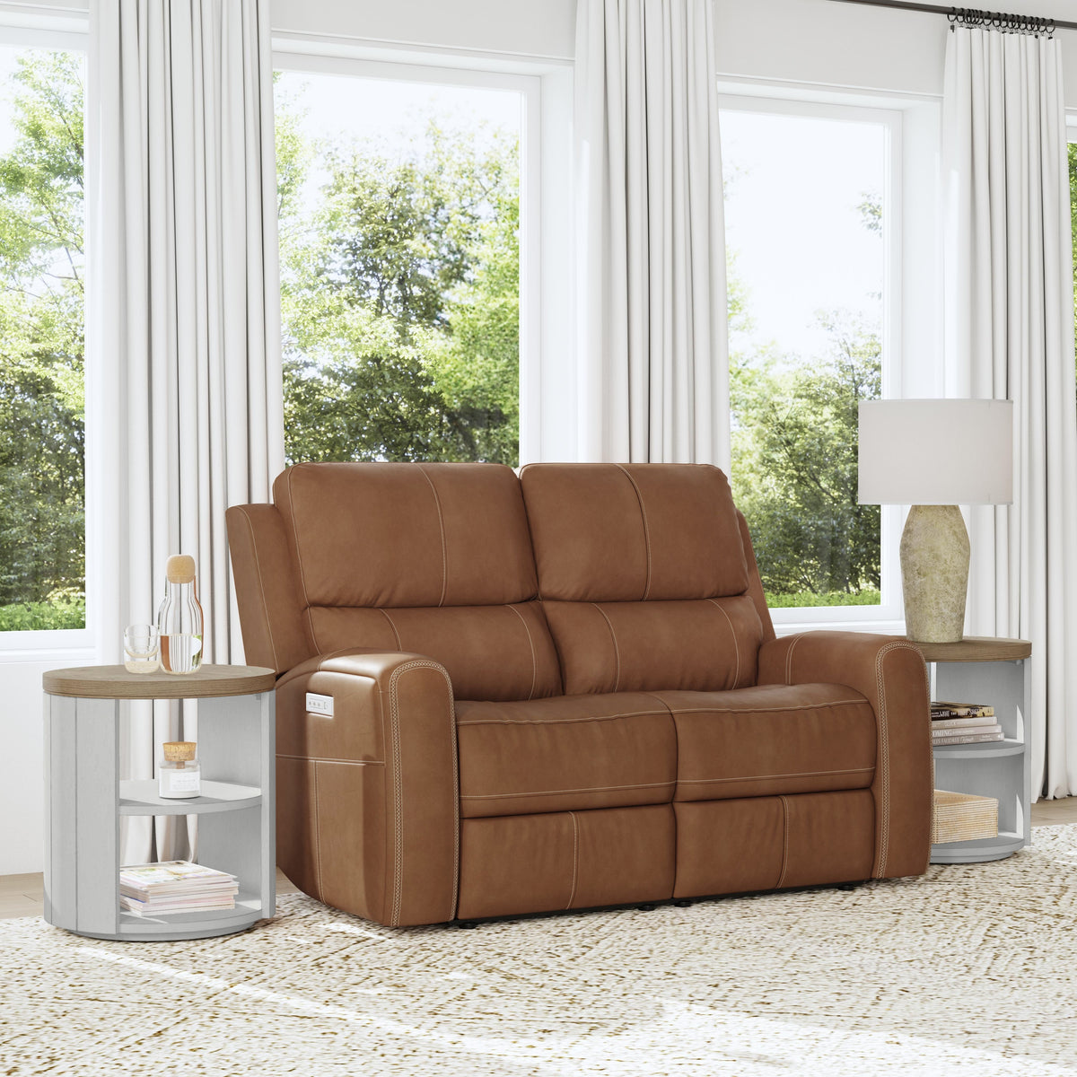 Linden Power Reclining Loveseat With Power Headrests & Lumbar - Caramel | Flexsteel