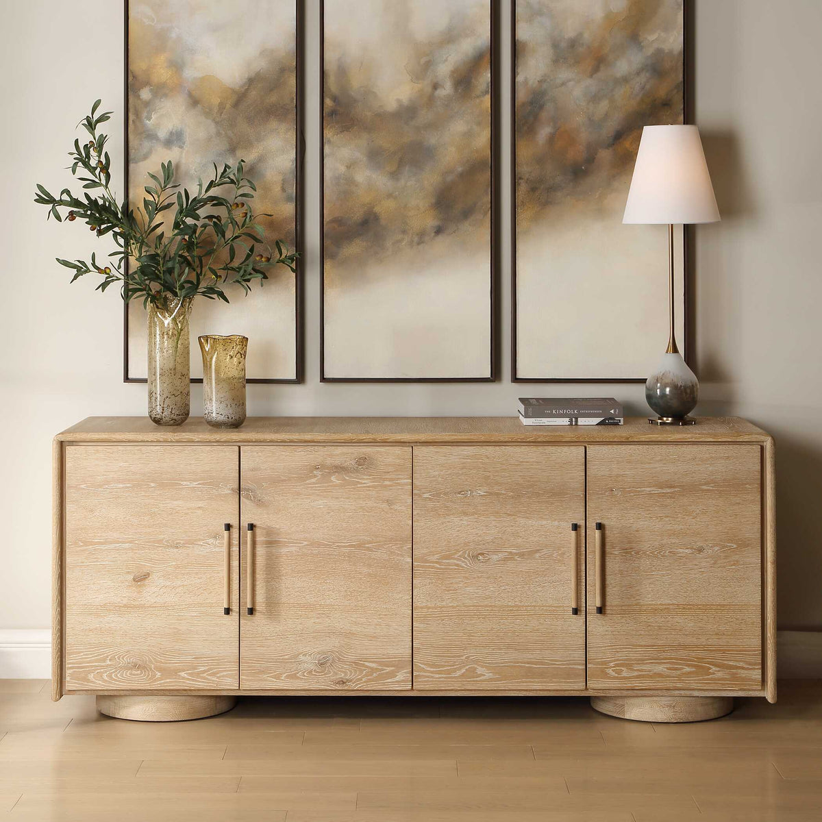 Evanston 4 Door Natural Oak Cabinet Woodtone - Light Brown by Uttermost - View 2