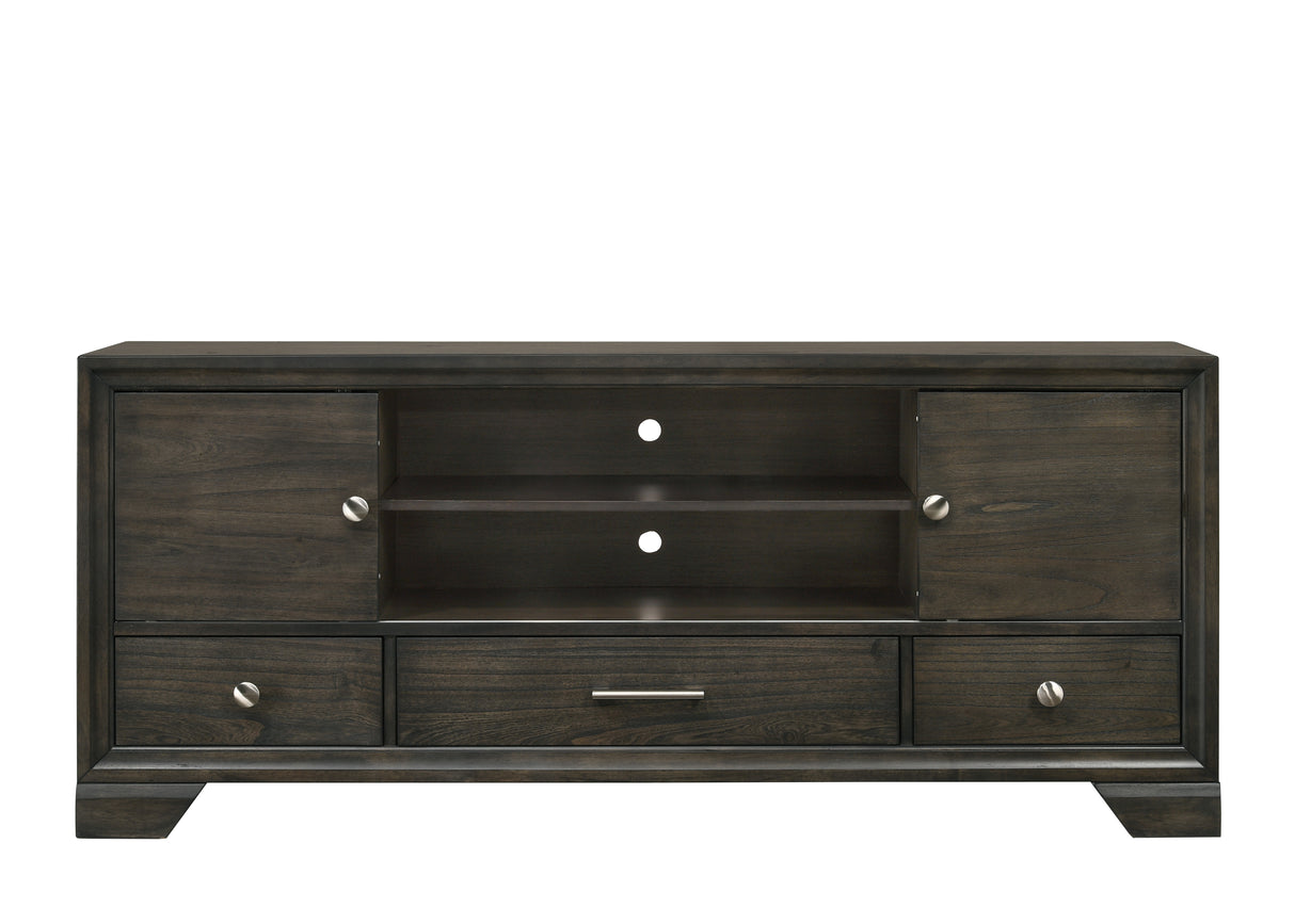 Contemporary TV Stand 1pc Rich Dark Finish Metal Hardware Sliding Doors Open Shelves Lower Drawers Wooden Living Room Furniture Brown - sold by Home Elegance USA