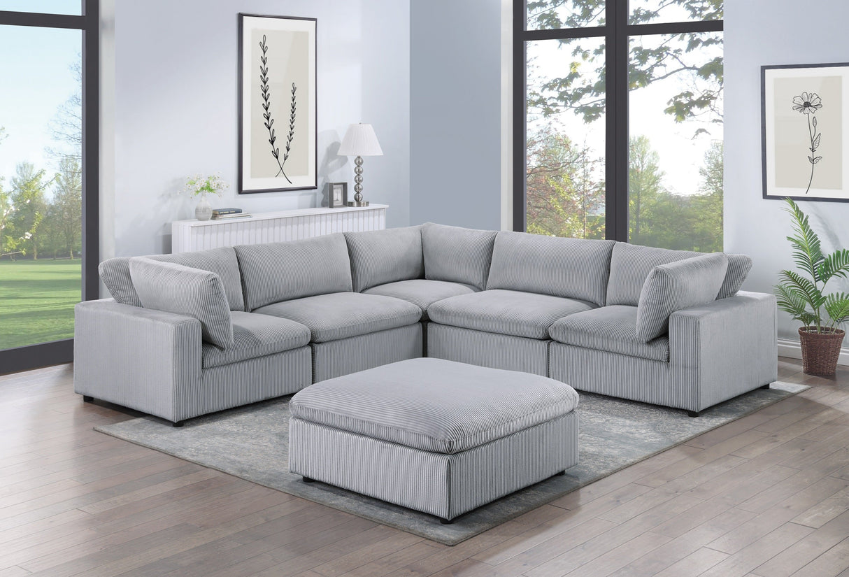 Dark Gray Color 6pc Modular Sectional Set Corduroy Upholstery Couch 3x Corner wedge 2x Armless Chairs 1x Ottoman Living Room Furniture - sold by Home Elegance USA