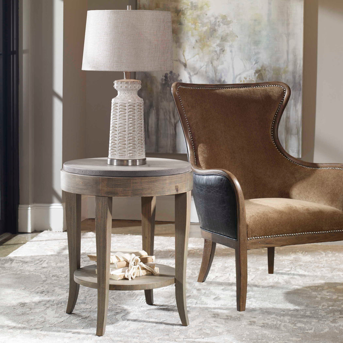 Deka Round Side Table Gray & Light Brown - Gray / Light Brown by Uttermost - View 2