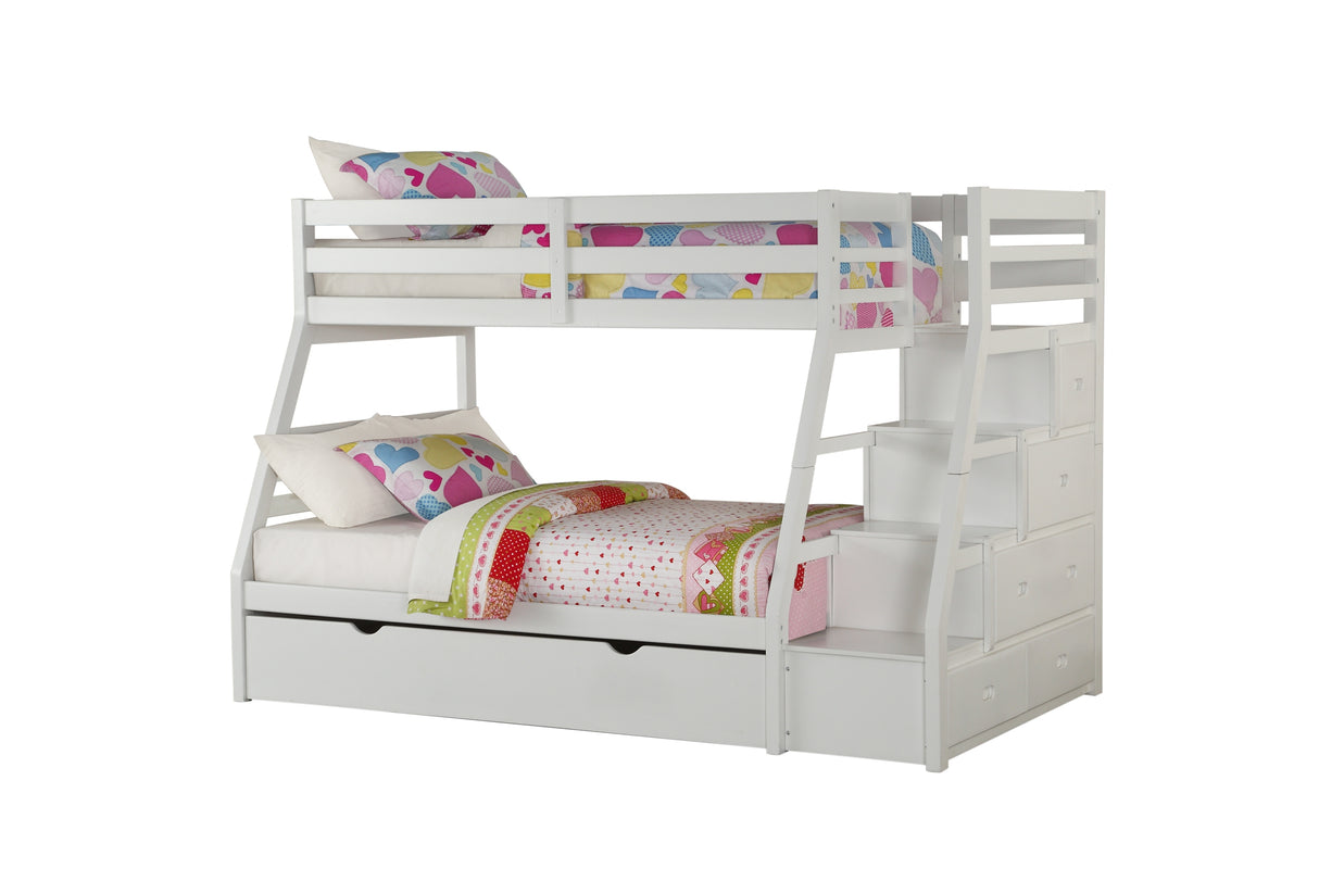Jason White Finish Twin/Full Bunk Bed W/Trundle & Storage - sold by Home Elegance USA
