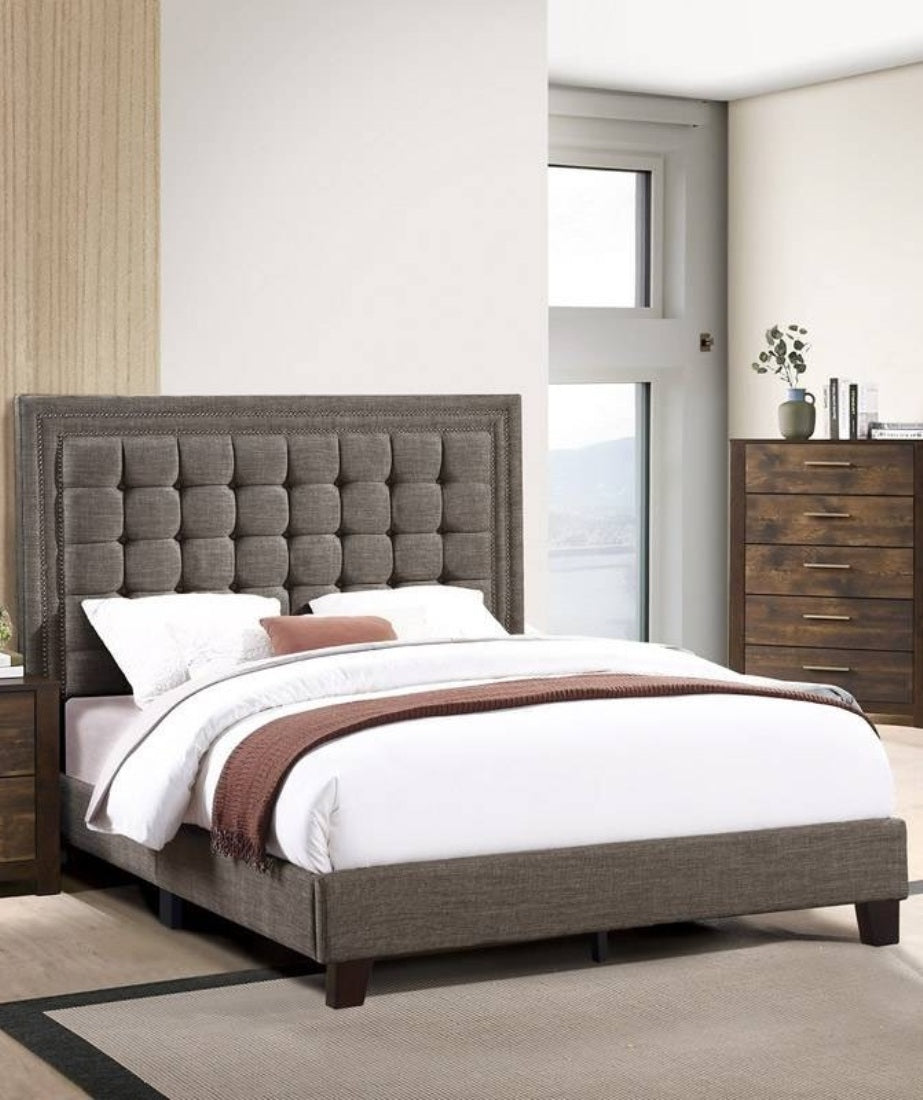 Elegant Style 1pc Queen Size Upholstered Bed Tufted Headboard Brown And Espresso Finish Bedroom Furniture