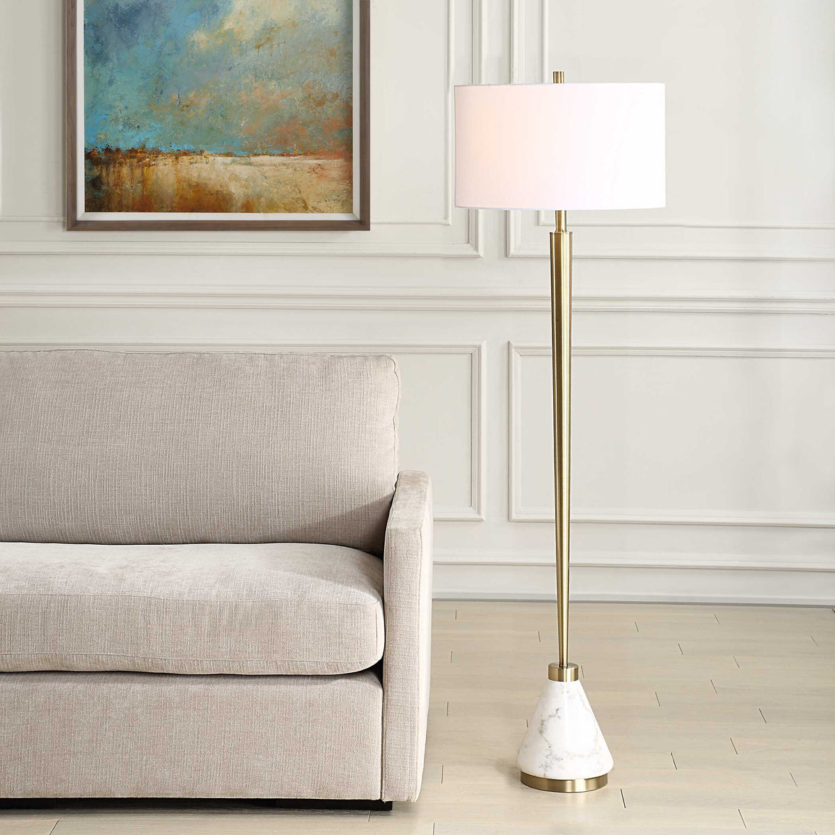 Curran Tapered Metal Floor Lamp - White by Uttermost - View 2