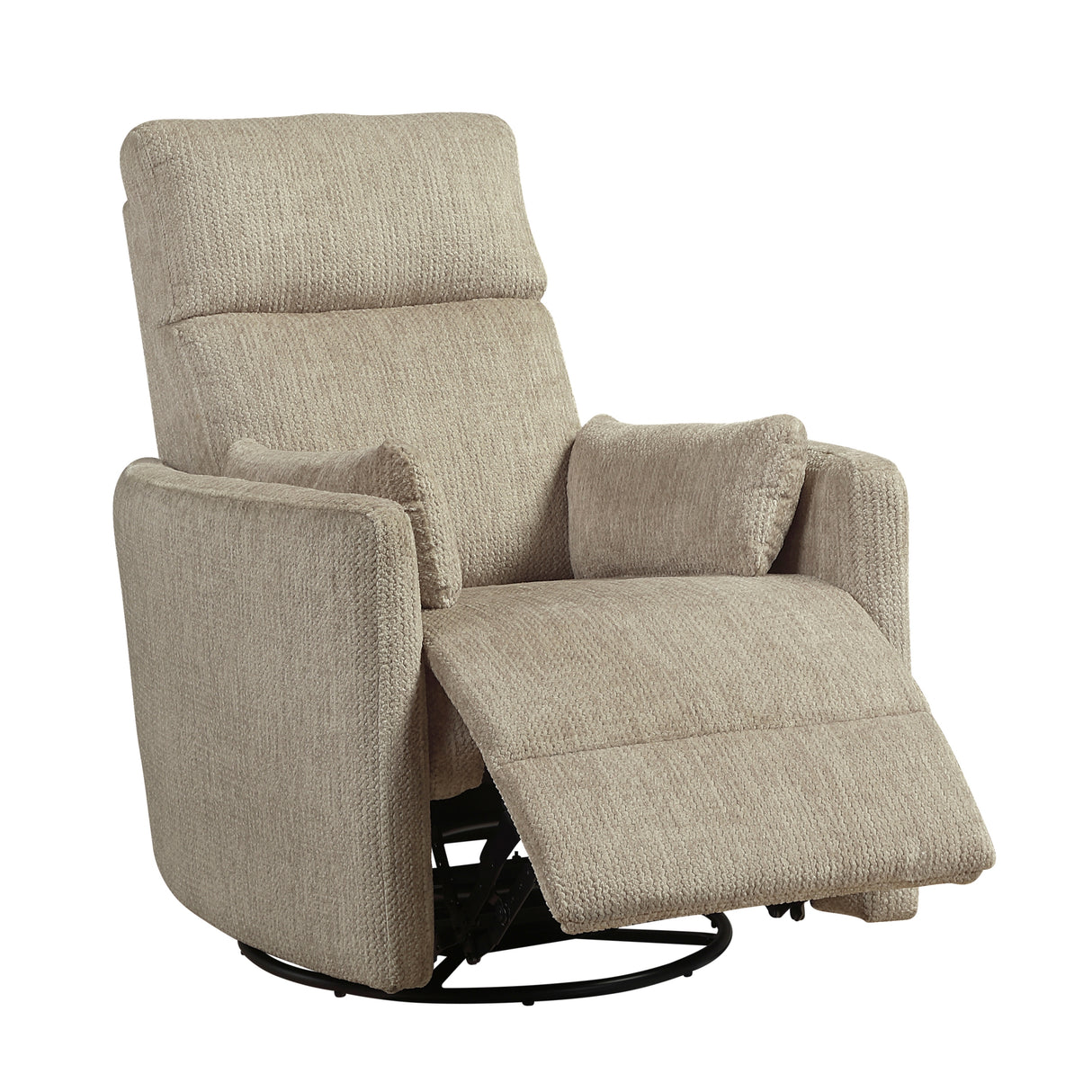 Modern Swivel Glider Reclining Chair Brown Microfiber Upholstery Plush Comfort Matching Pillows Living Room Furniture 1pc