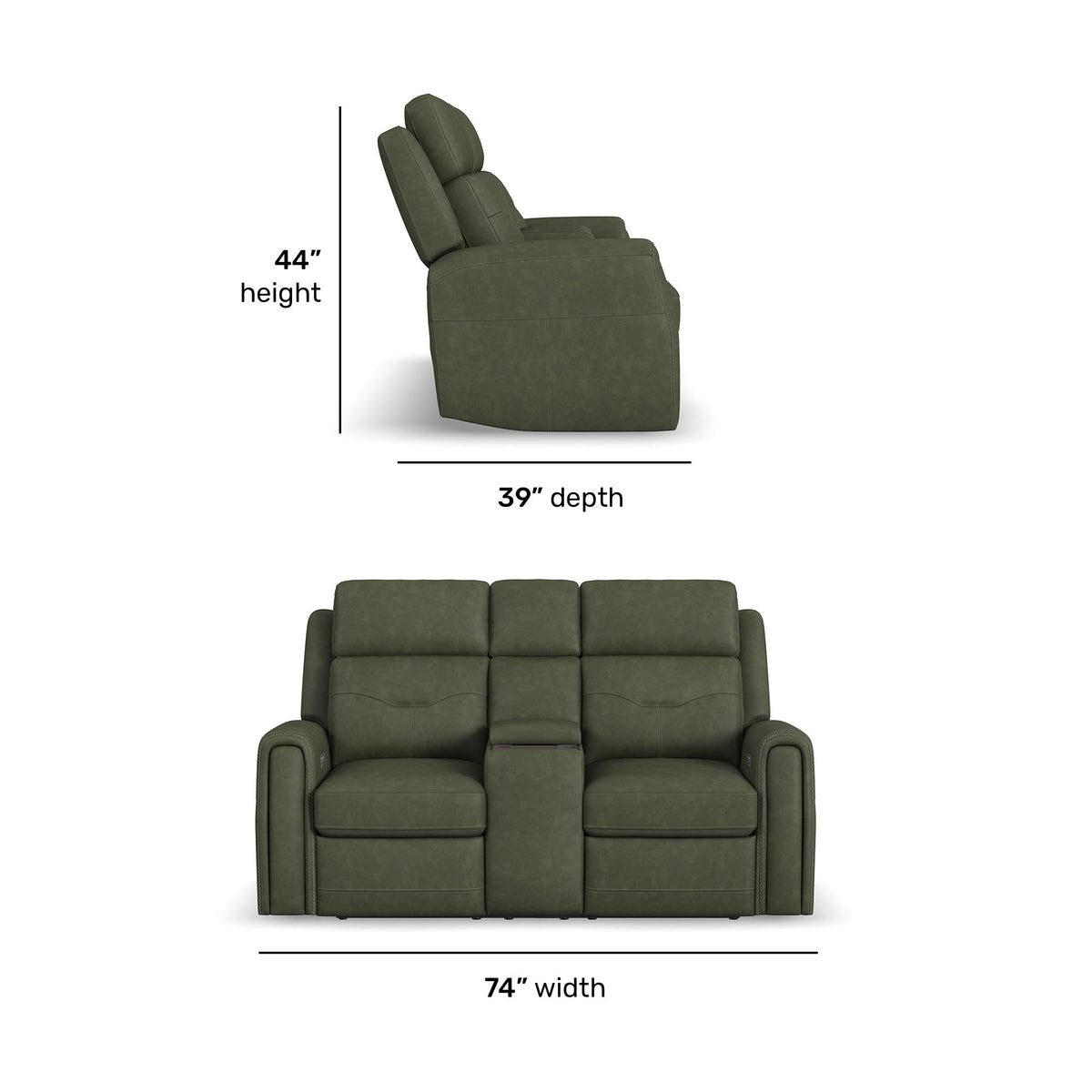 Felix Power Reclining Loveseat With Console, Power Headrest, Lumbar, Heat & Massage - Forest Green | Flexsteel